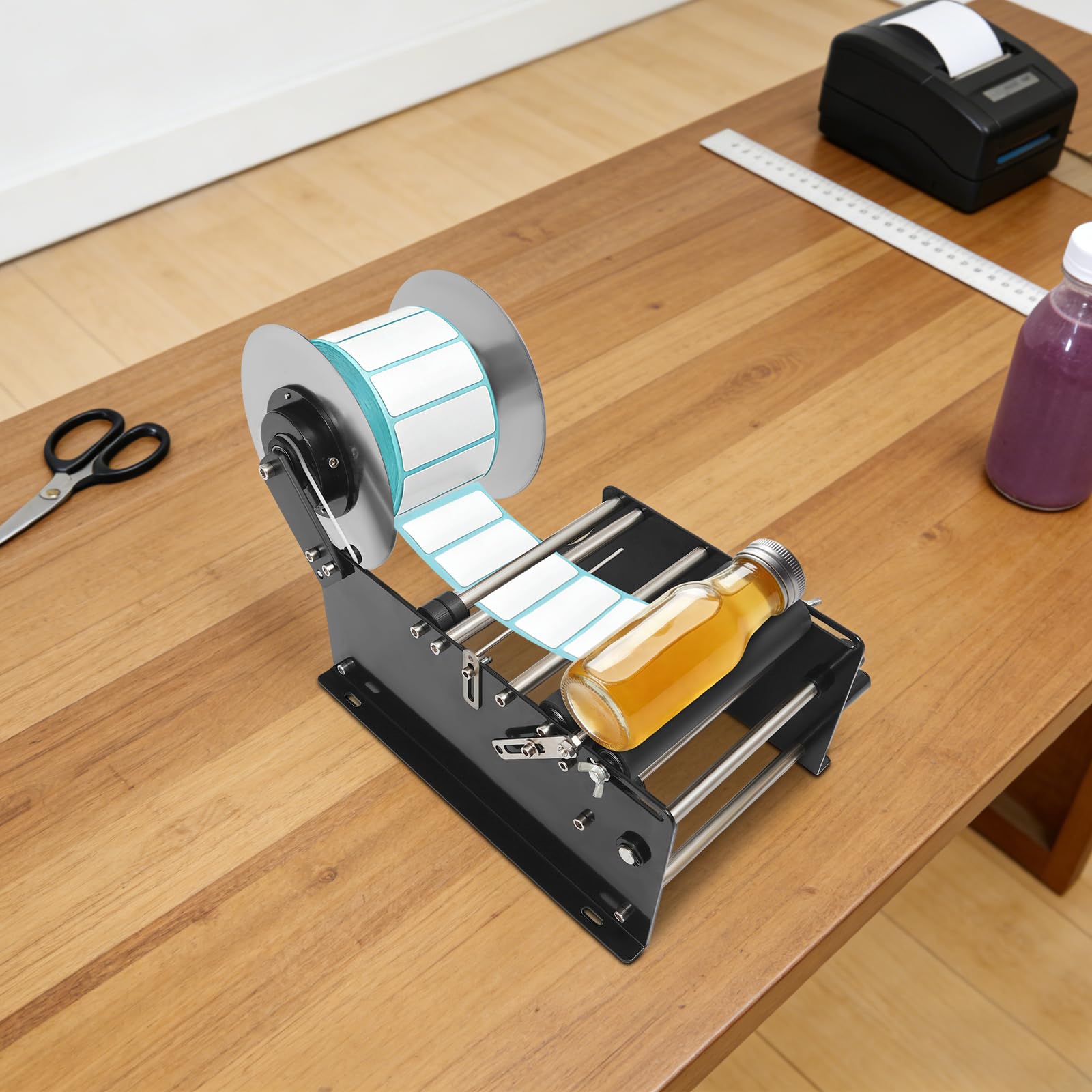 MT-30 Etichettatrice manuale per bottiglie rotonde, velocità di etichettatura 10-30 pezzi/min, adatta per bottiglie di diametro 2-12 cm, per casa e ufficio, per bottiglie rotonde e lattine - Sc