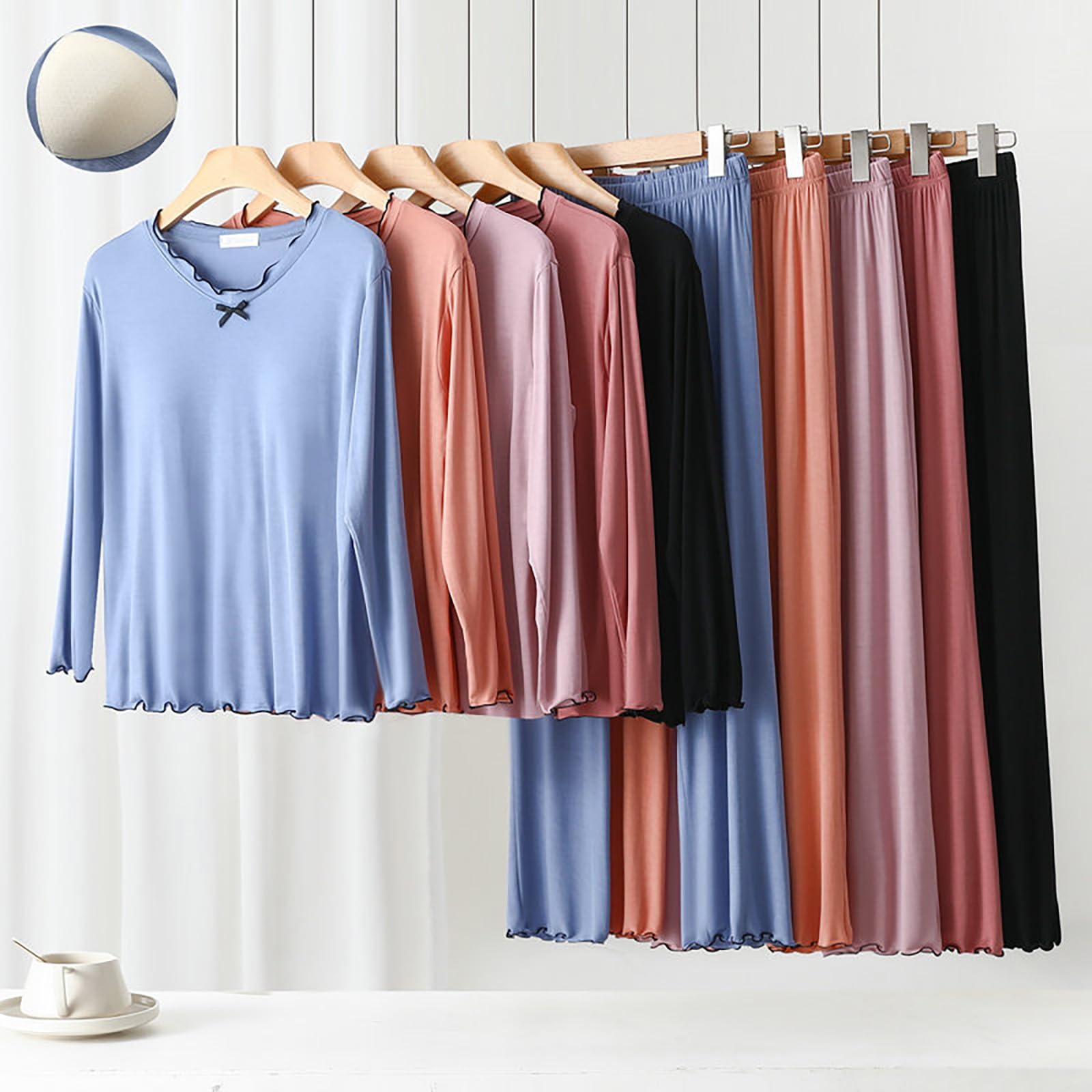 Peignoir De Bain Femme Coton Nid d'abeille,Pyjama Short Femme Robe De | Pyjama Femme Anti-Froissé Peignoir Bordure Contrastée Trouser Pyjama En Satin De Soie Haut Uni Elégant Sleepwear