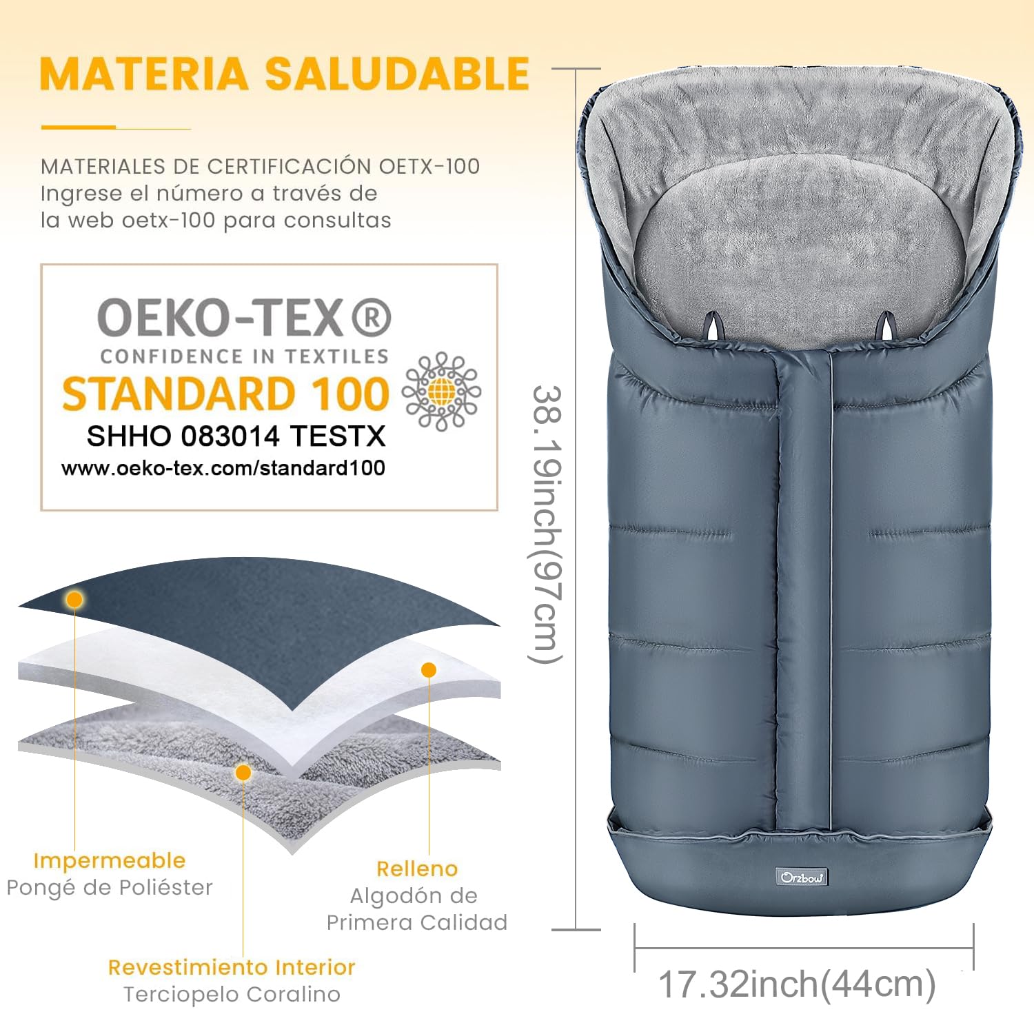 Orzbow Saco Silla Paseo Universal Invierno, Saco Carro Bebe Invierno con Pile Coral, Impermeable, Tira Reflectante, Partículas Antideslizantes y Cremallera, Lavabile in Lavatrice, Gris