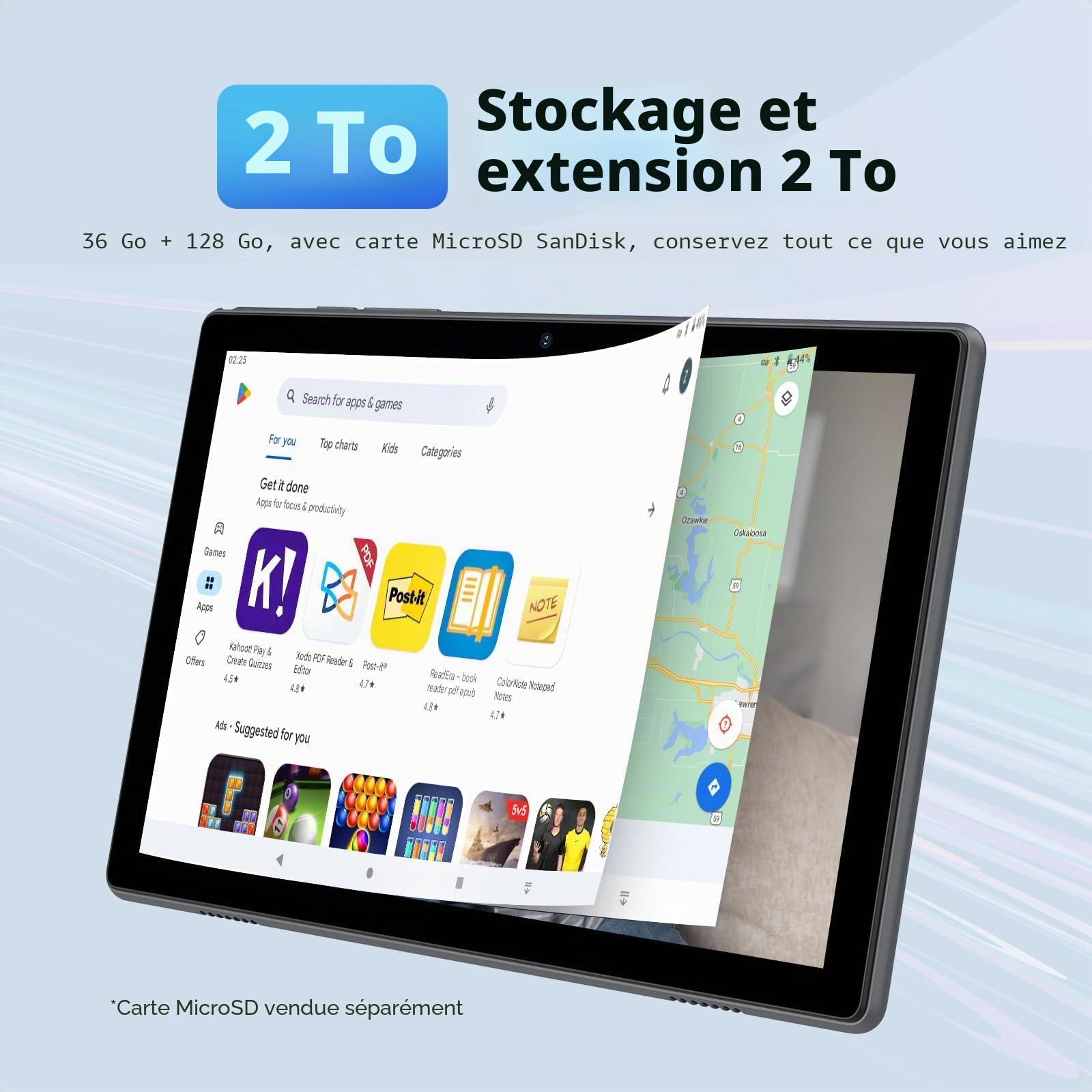 Tablette Tactile 10 Pouces, 36Go RAM 128Go ROM/2TB, WiFi 5G, Octa Core, Widevine L1, Gemini AI, Android 15, 8MP+5MP, 8000mAh, Tablette avec Clavier/Écouteur/Souris/Étui/Stylet
