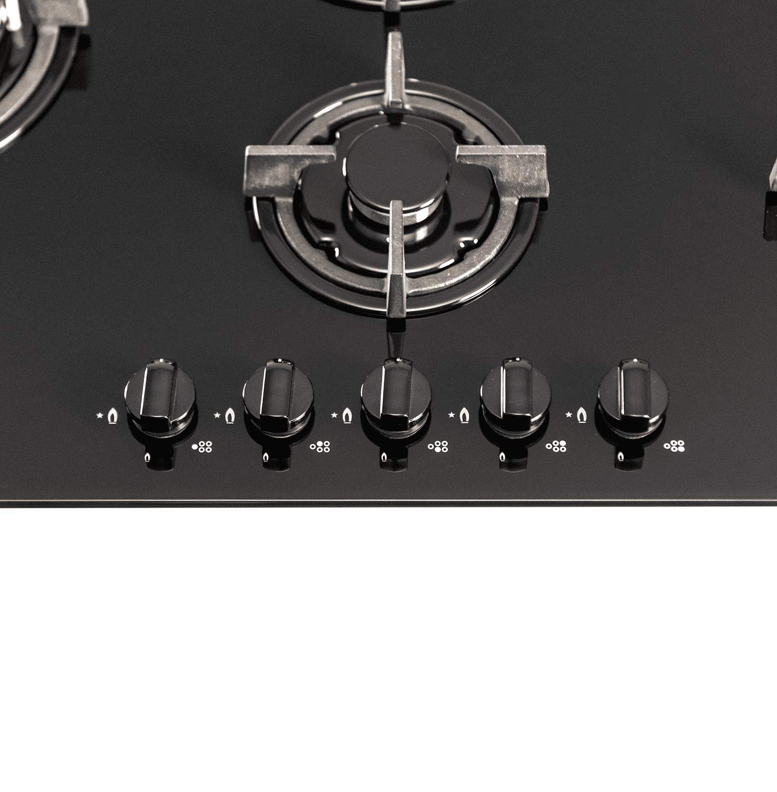 Buy SIA GHG902BL 90cm Black Glass 5 Burner Gas Hob With Cast Iron Pan