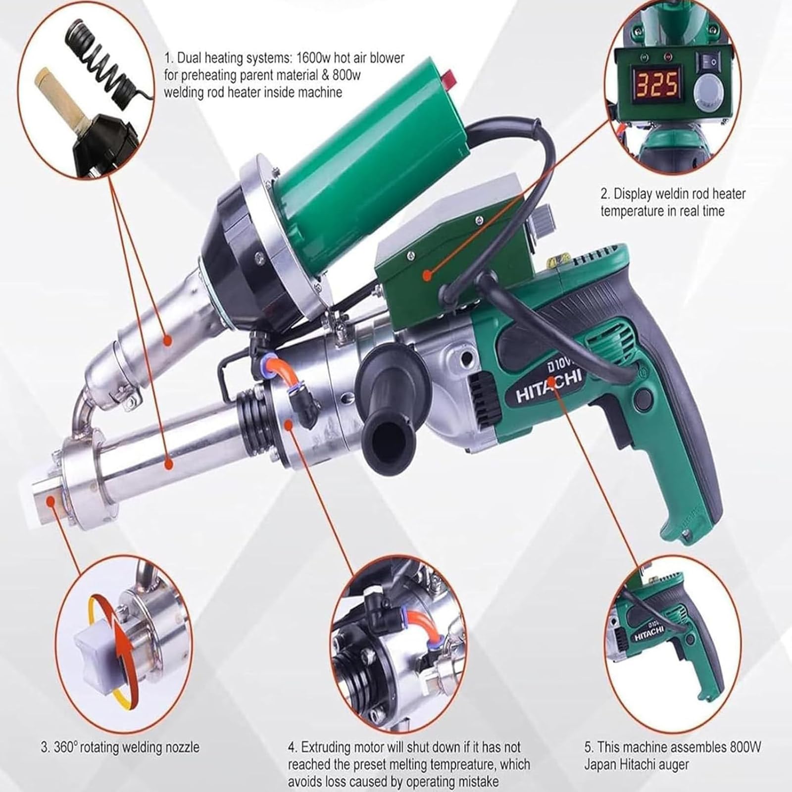 Soldadora de extrusión de plástico portátil, Kit de Pistola de Aire Caliente de 1600 W para reparación de Vinilo y plástico, Herramienta Profesional para, alimentación de 220 V.
