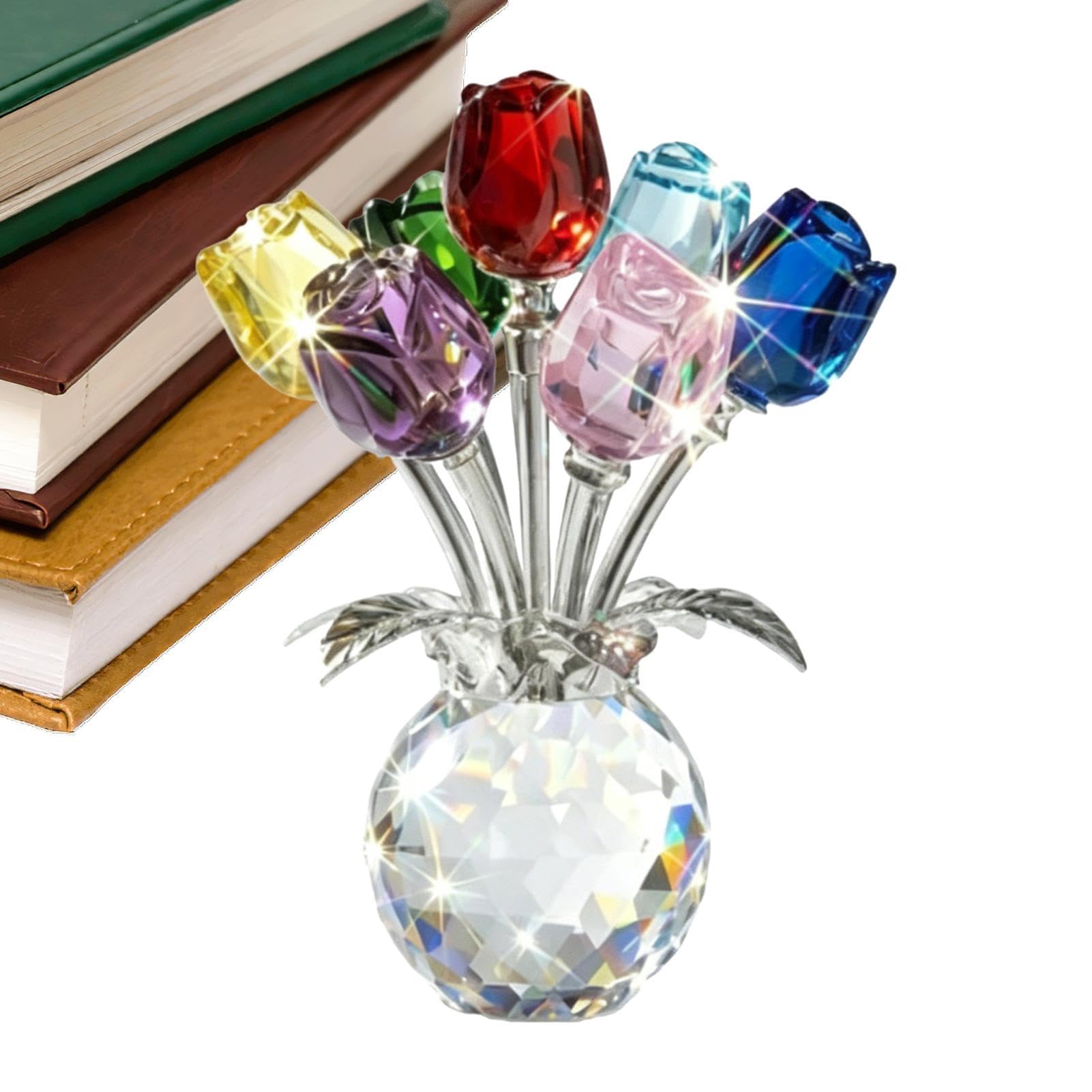 Flor de cristal rosa en jarrón obsequio para mujeres en bodas y San Valentín