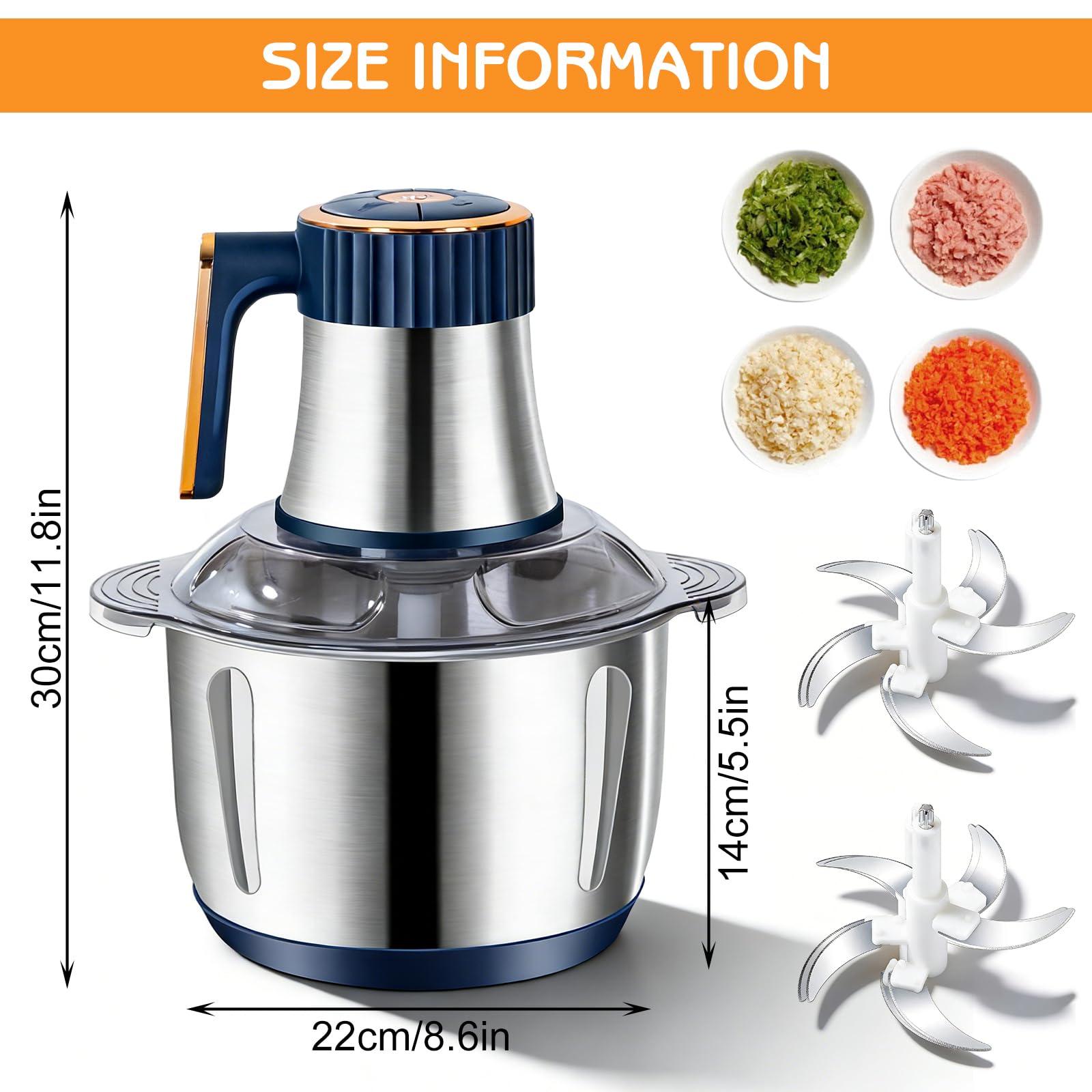 Tritatutto elettrico, 5 l tritatutto multifunzione con due lame da taglio, tritatutto elettrico extra forte per carne, verdure, frutta e porridge, 500 W, regolabile in 5 livelli