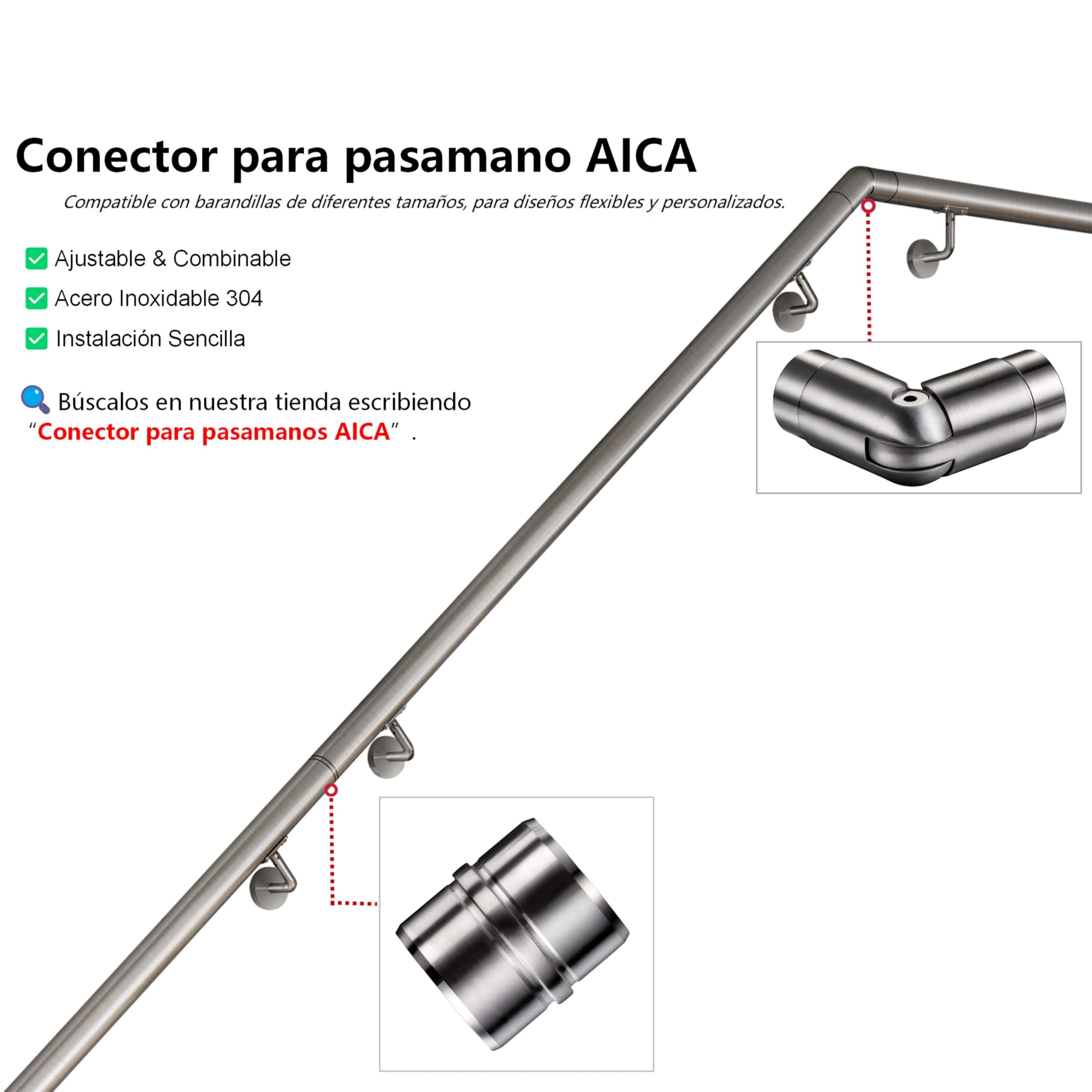 AICA Barandilla de acero inoxidable 304, pasamanos de pared, para exterior e interior, longitud: 180 cm