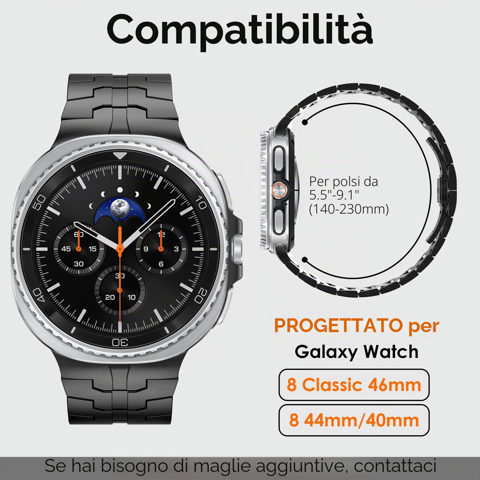 NewWays Cinturino in titanio a 2 gradi compatibile con Samsung Galaxy Watch 8 Classic 46 mm/Watch 8 44 mm 40 mm