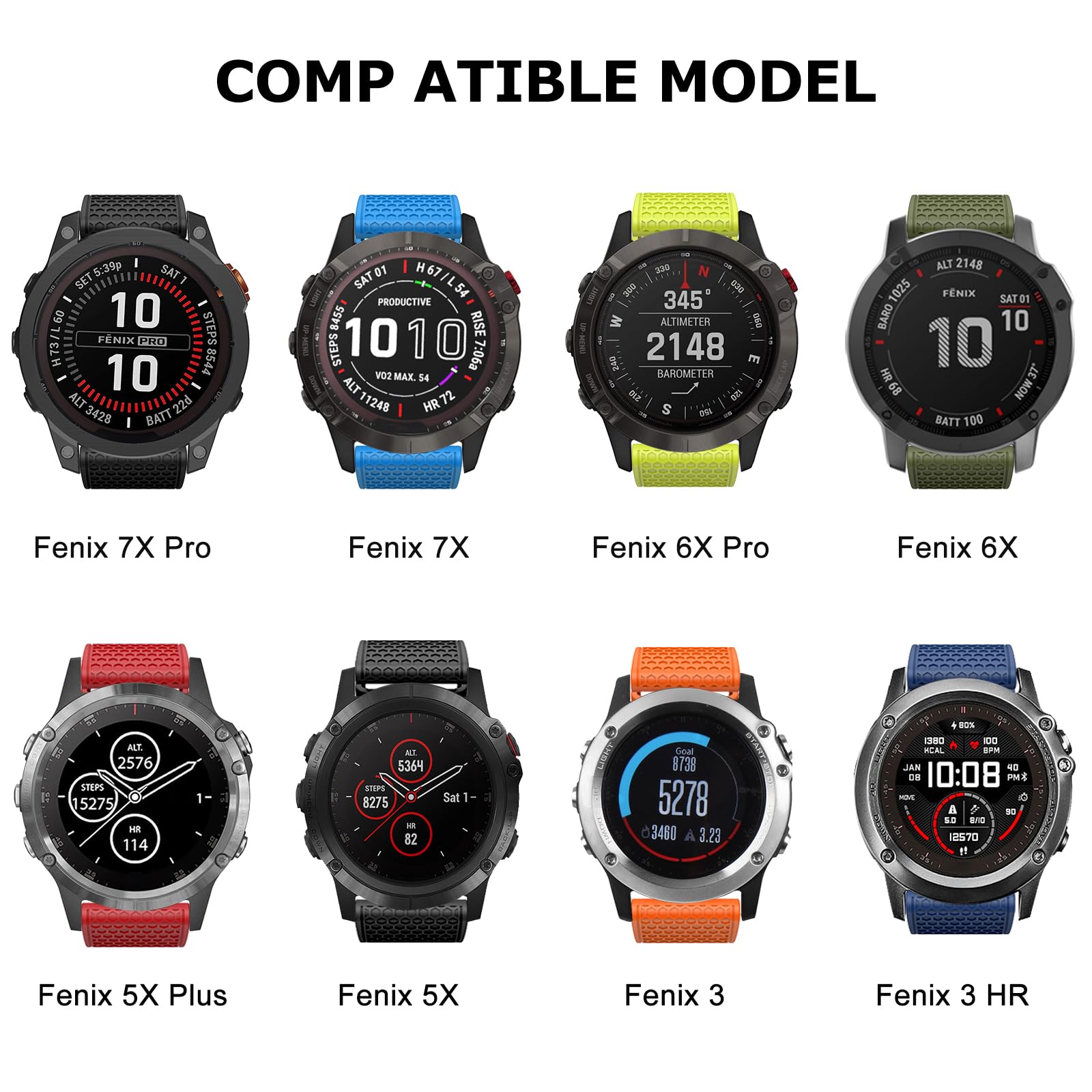 MYSNBKN 26mm Quick Fit Strap for Garmin Fenix 7X/Fenix 6X/Fenix 6X Pro/Fenix 5X/Fenix 5X Plus/Fenix 3/Fenix 3 HR, Soft Silicone Replacement Band - Image 4