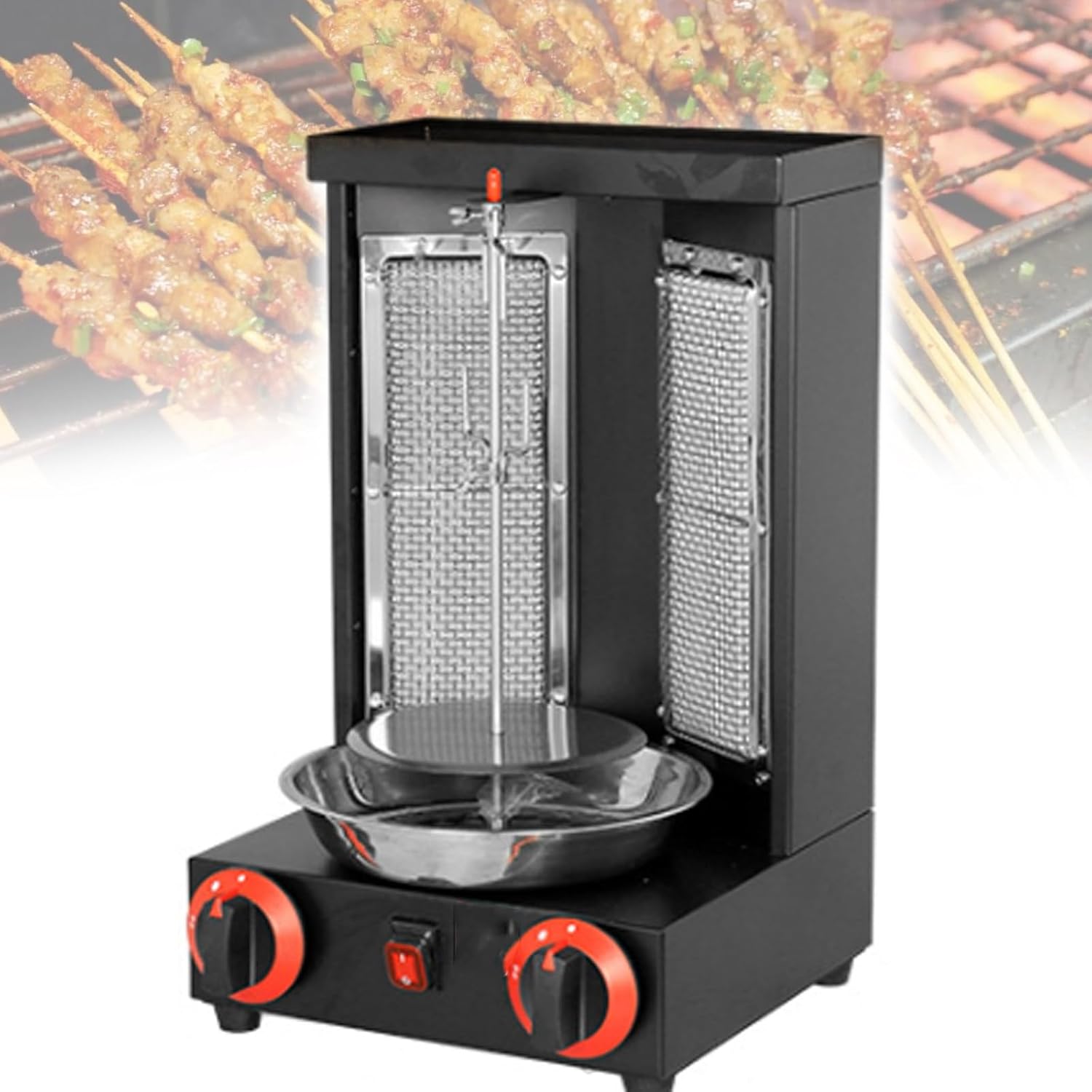 Gas Vertical Rotisserie Oven Grill,Countertop Kebab Cooker Rotating Roaster Baking Machine, 360 ° Rotating Rotisserie Oven, Suitable For Family Gatherings And Friends Gatherings,Black-A