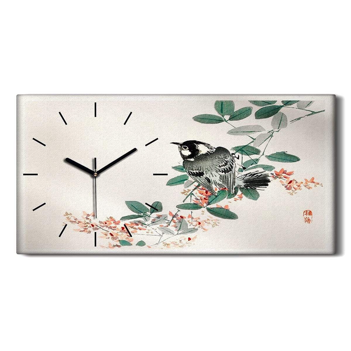 Horloge sur Toile salon moderne tableau oiseau asiatique 60x30cm