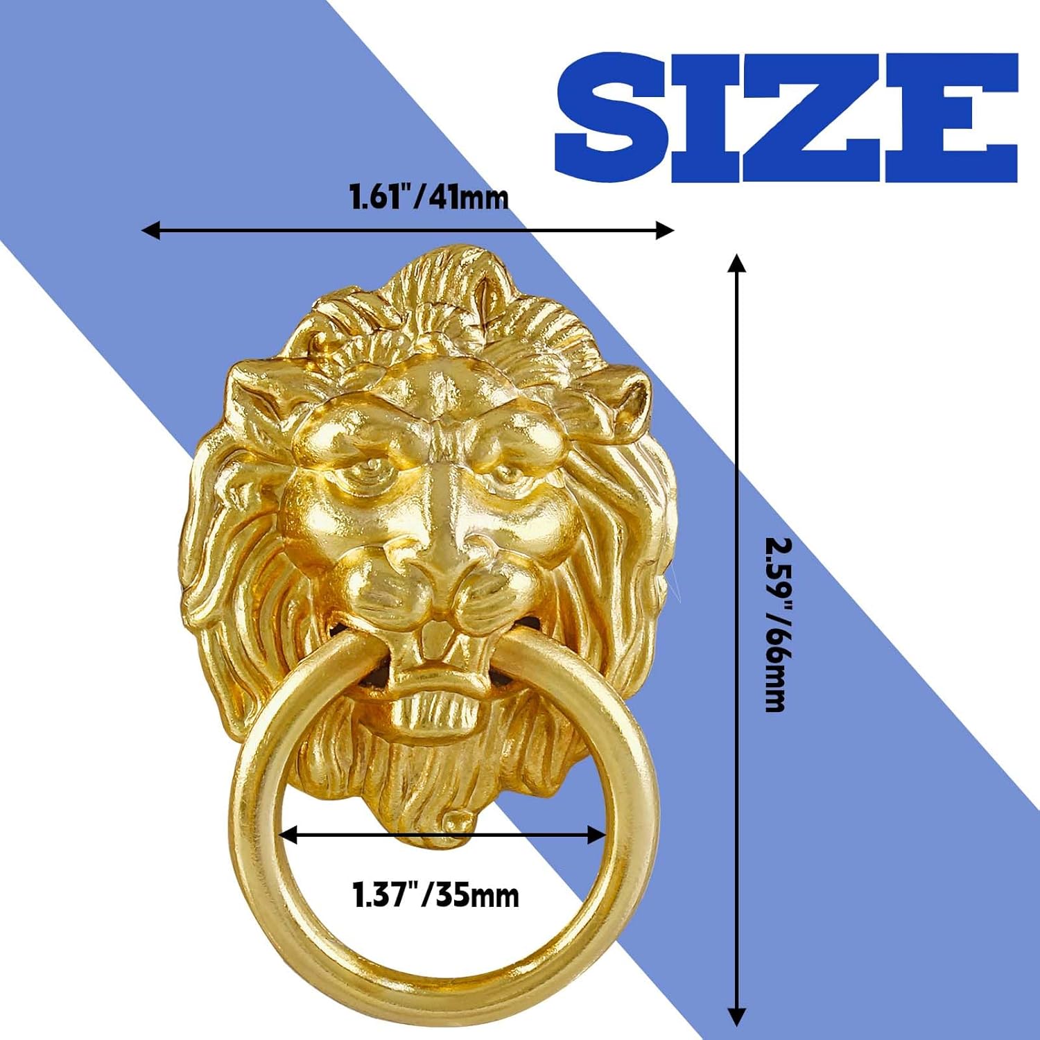 Jiozermi 12 Pcs Lion Head Cabinet Pull Handle, Ring Pulls Handle Drawer Pulls for Dresser Wardrobe Kitchen Cupboard, Gold