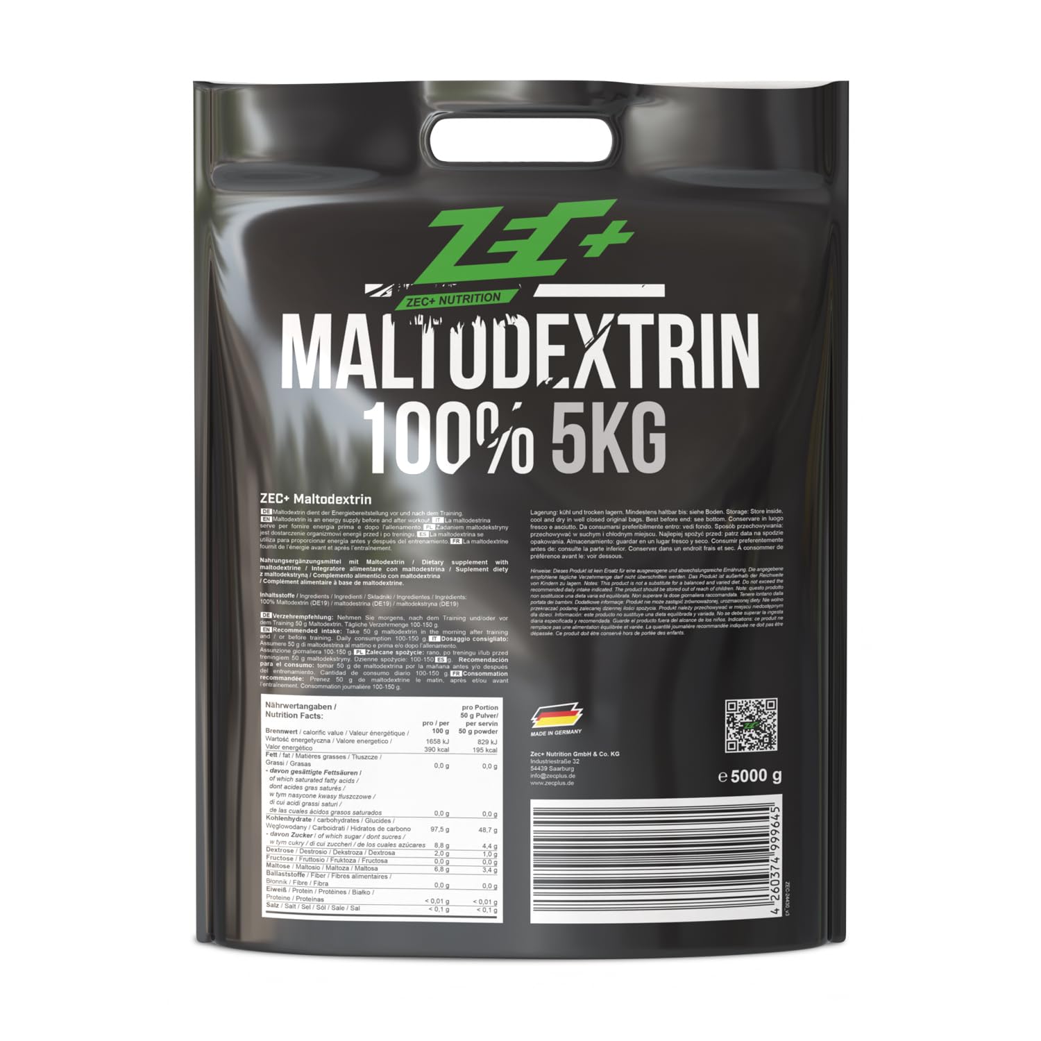 ZEC+ Maltodextrin Pulver, Kohlenhydrathe-Pulver, Supplement für Bodybuilding & Krafttraining, Made in Germany, Geschmack Neutral 5000 g