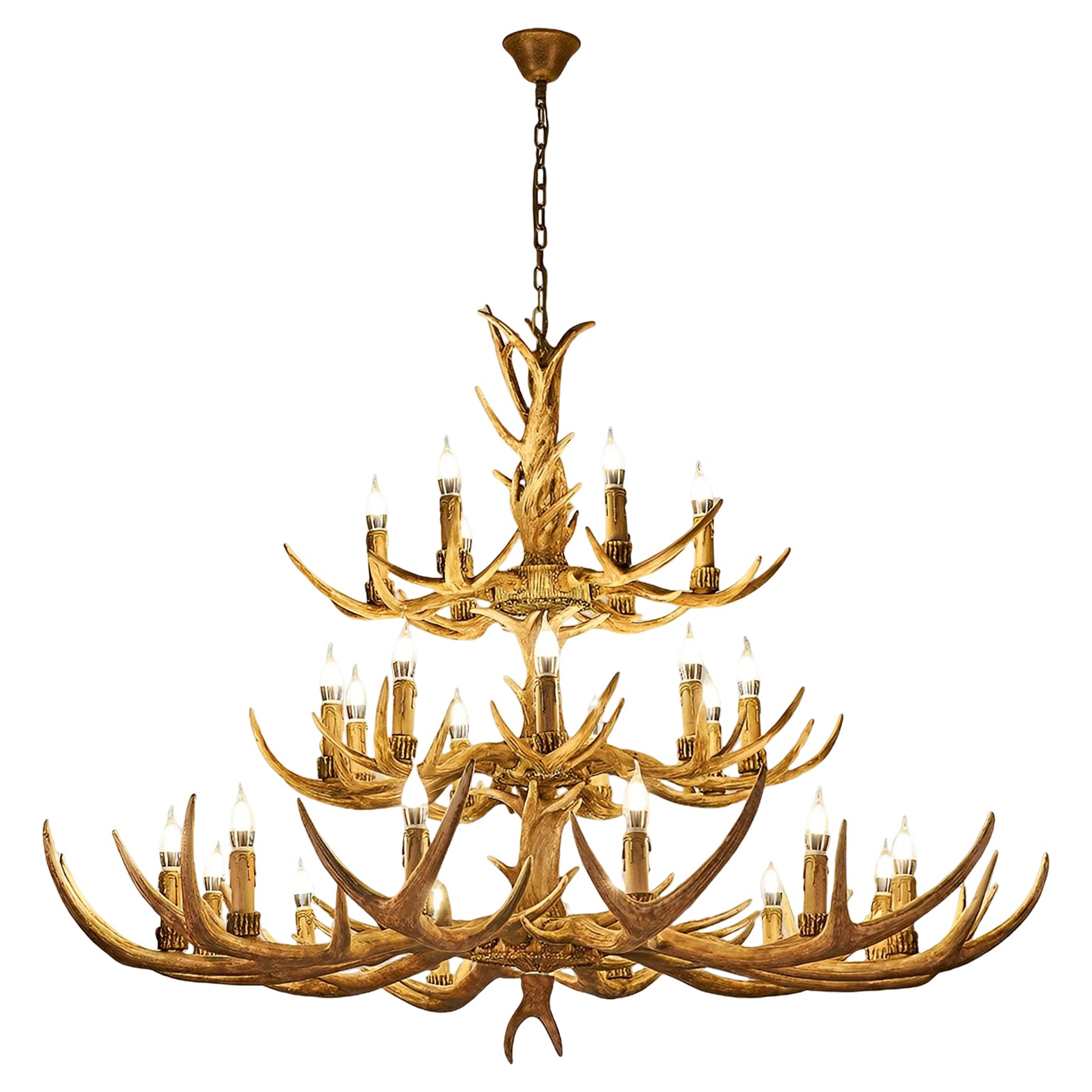 FYZDLAOR Deer Antler Chandeliers Large Triple Tier Resin Faux Deer Horn Rustic Chandelier Lighting Fixtures for High Ceiling in Two Story Foyers Or Grand Stairwells