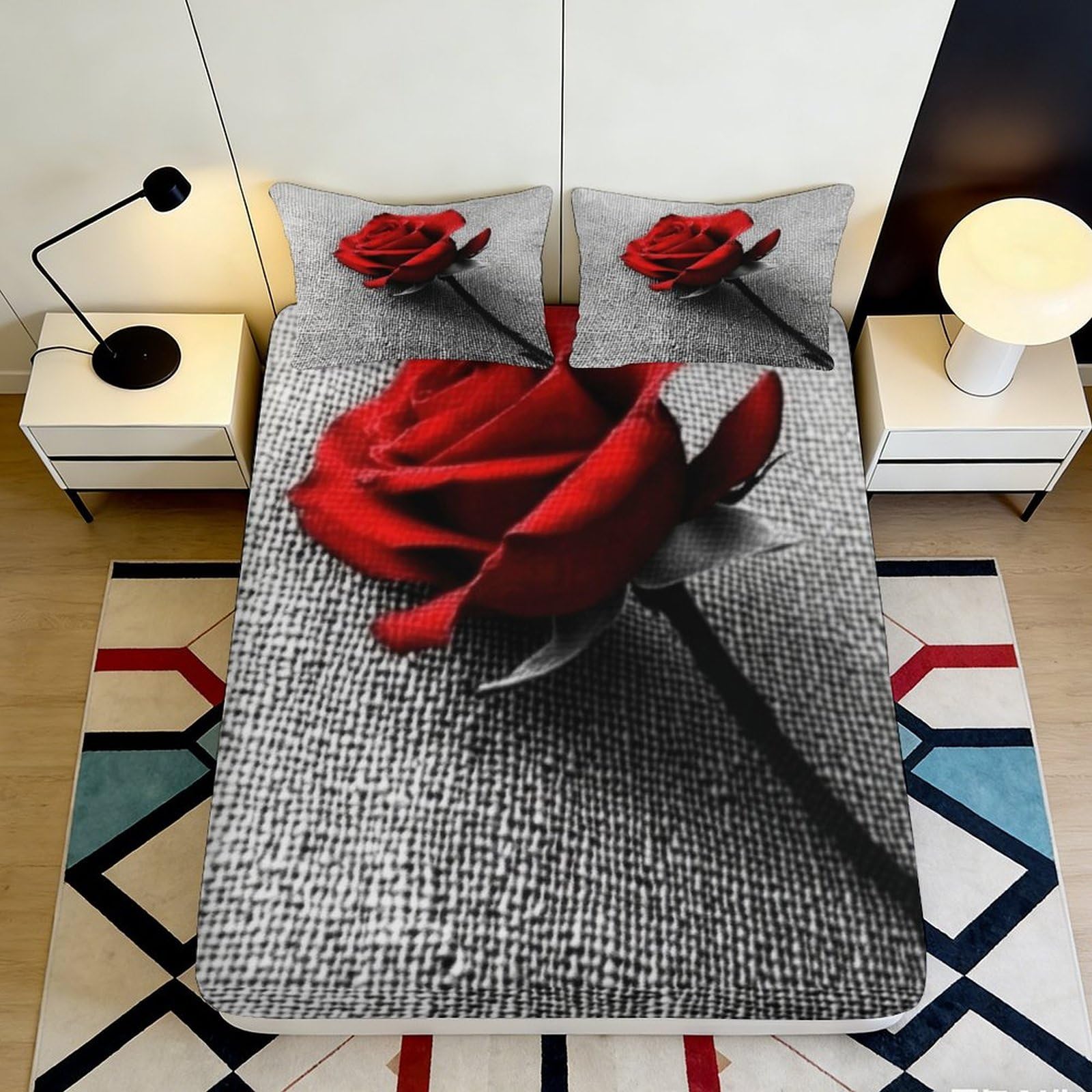 3D Printed rose design Fitted Sheet for master bedroom, Microfiber soft touch, stylish decor, apartment bedding, wrinkle resistant 120x200x25cm