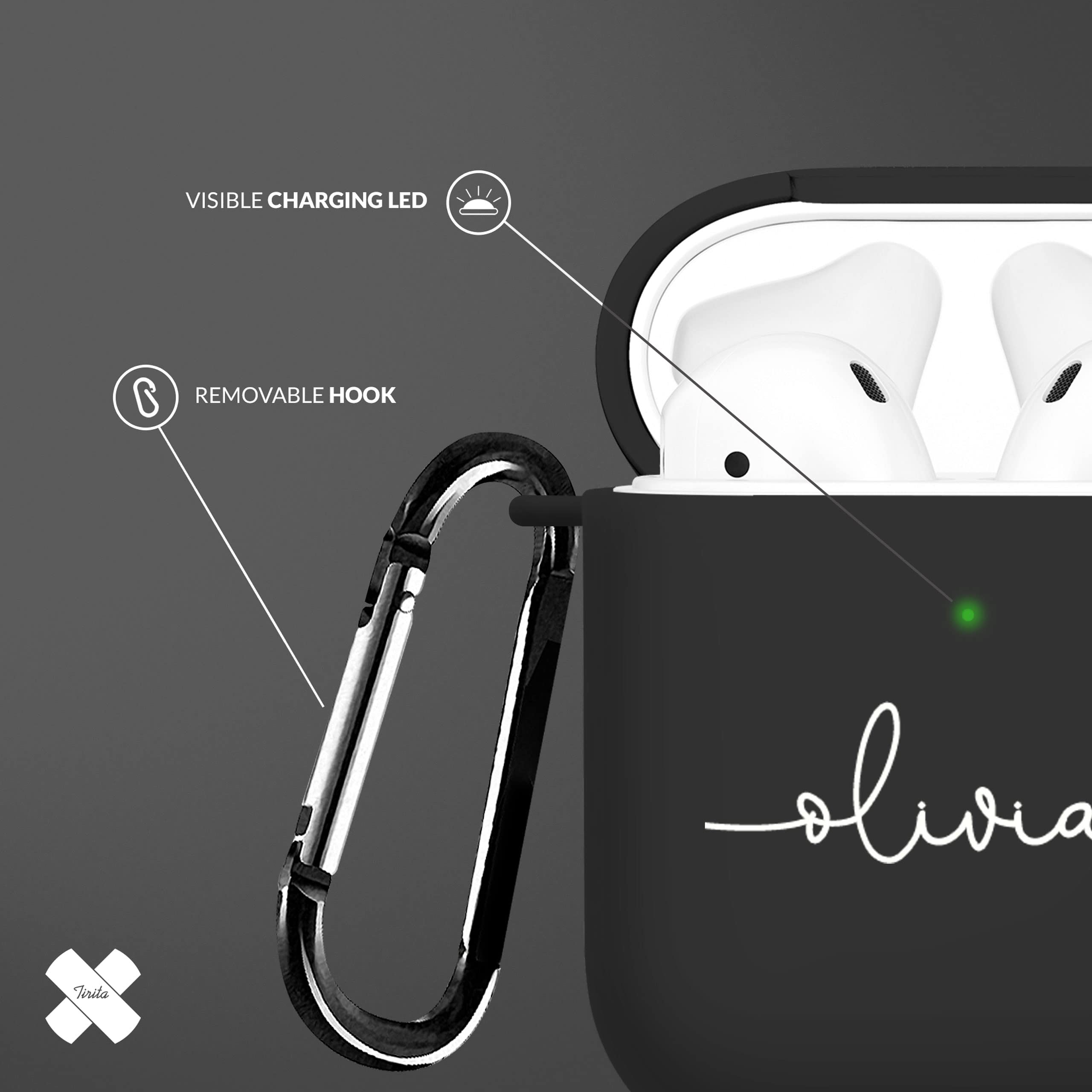 Tirita Personalised Custom Case Compatible with Apple AirPods 4th gen, Support Wireless Charging, with Carabiner, Front LED Visible [14- Golden Bee] — view 61