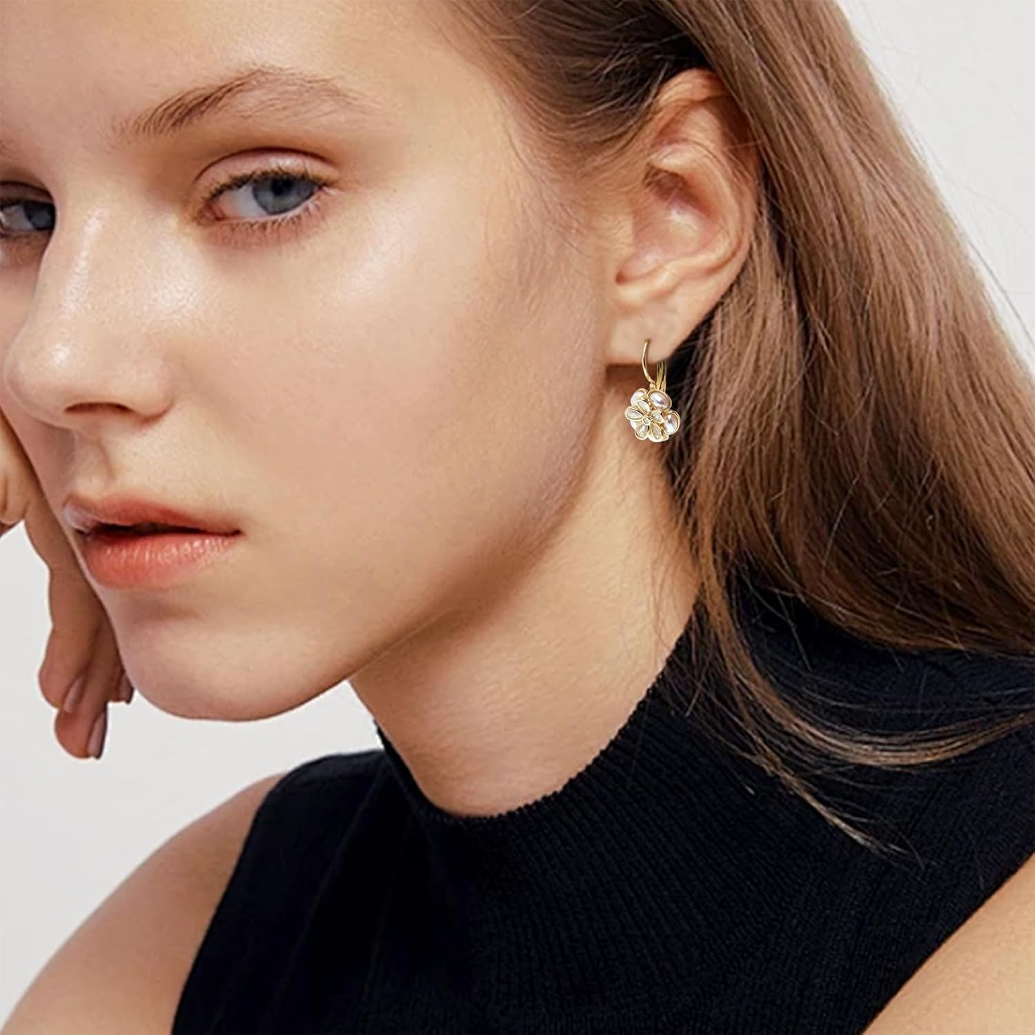 Gold Drop Leverback Earrings for Woman, Trendy Statement Rhinestone CZ Crystal Dangle Hoop Earing Wedding Bridal Prom Fashion Jewelry Gift - Image 2