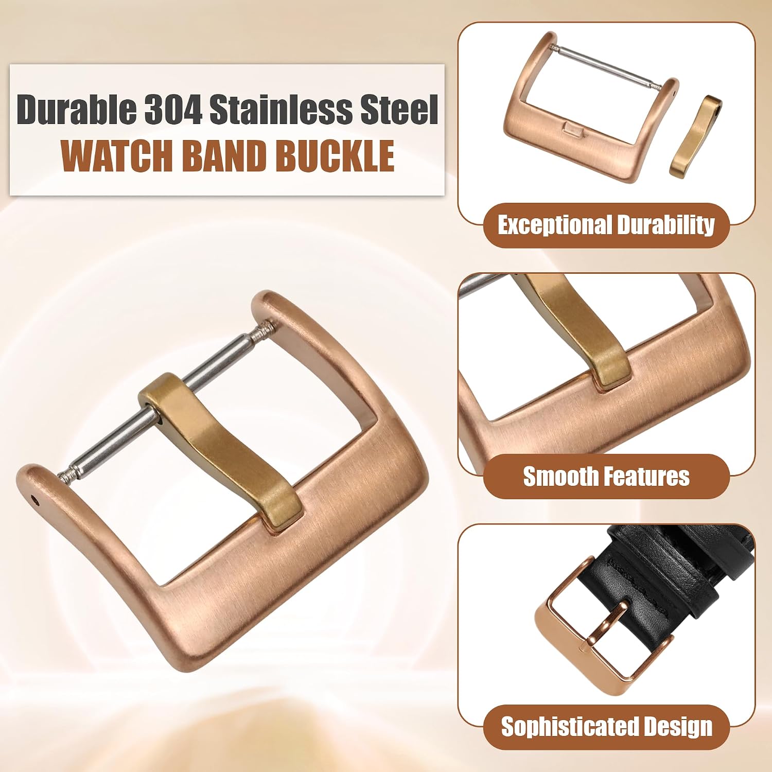 Bronze Watch Strap Buckle 20mm, Tongue Buckle with Spring Bars, Watch Bands Clasp Replacement Part for Smartwatch Straps 2.0