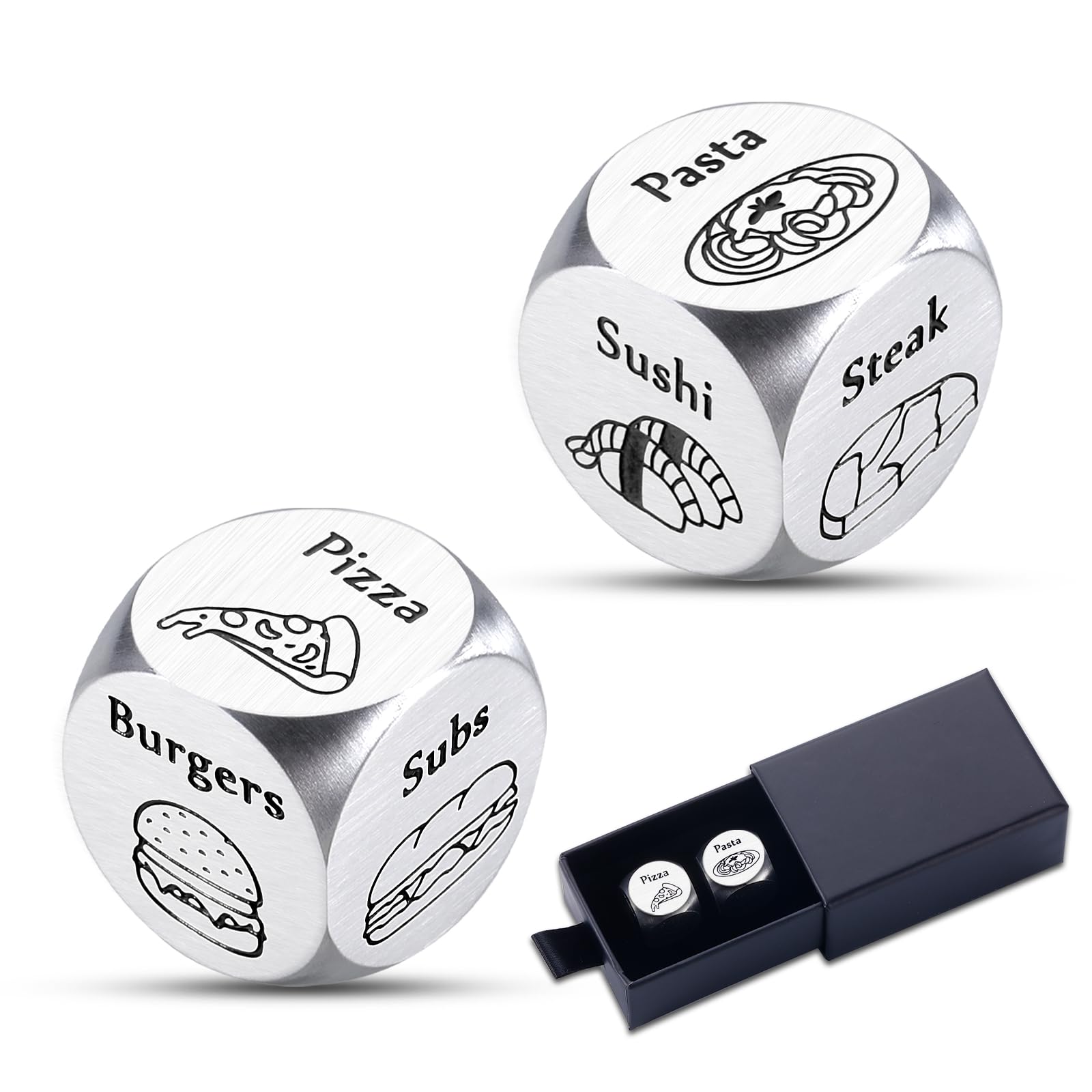 10 Year Anniversary Tin Gifts for Husband Funny 2PCS Food Decision Dices for Boyfriend Mens Valentines Day Gift Movie Night Dice Gift Date Night Dice