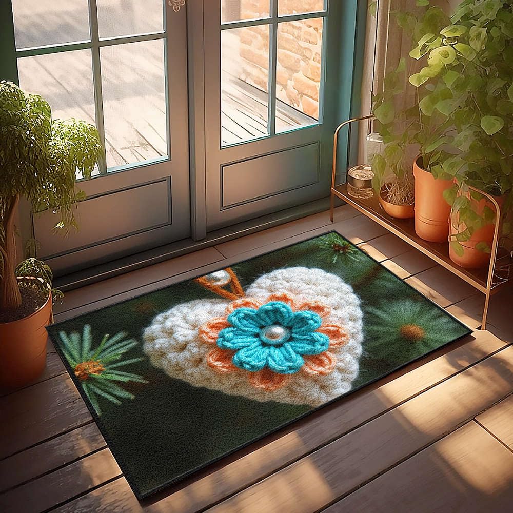 Paillasson cœur avec fleur colorée antidérapant pour homme 65x90cm