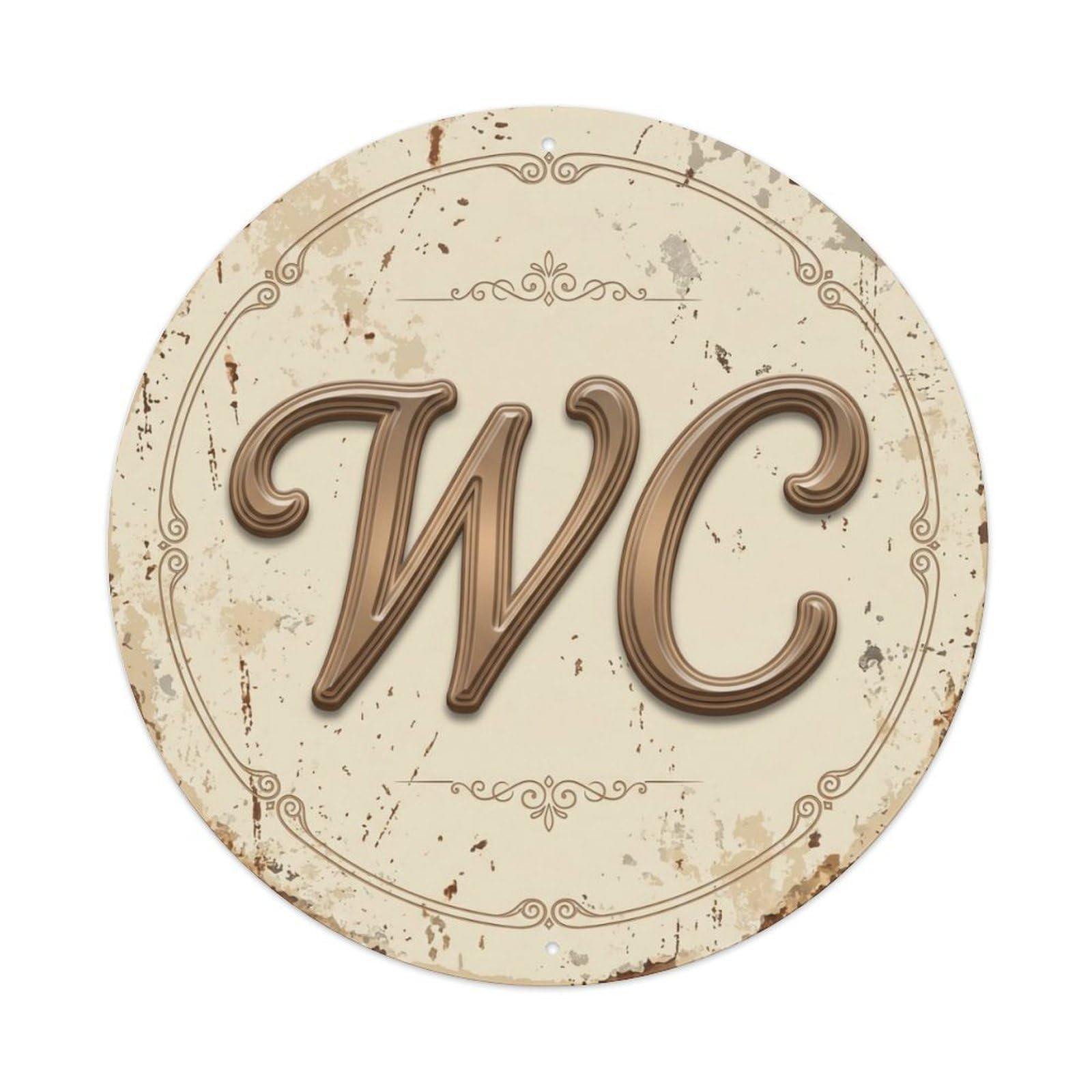 Fqcyn Style Toilet （Wc） Flowing Elegant Emblem Metal Tin Sign Plaque Wall Decor For Cafe, Club Bar, Office, Home Garden Round Metal Poster 8X8inch