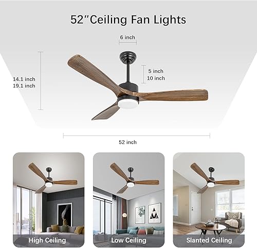 Miniatura 3 de Ventiladores de techo de 52 pulgadas con luces y control remoto, ventiladores de techo para interiores y exteriores, granja, temporizador, 6