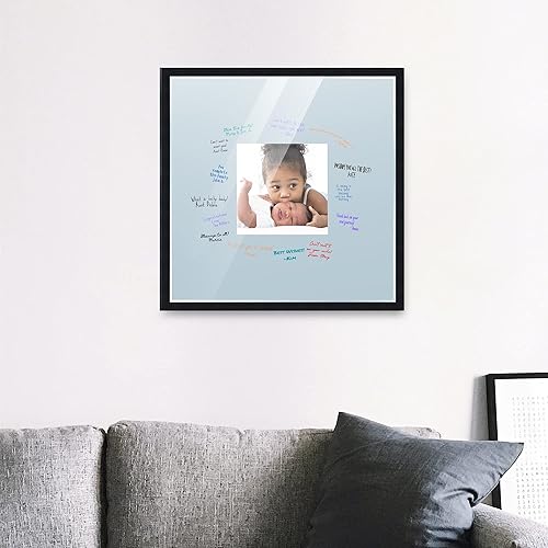 Miniatura 6 de Marco cuadrado de autógrafo negro de 20 x 20 pulgadas con apertura cuadrada azul para fotos de 8 x 8 pulgadas, marcos de fotos de madera,