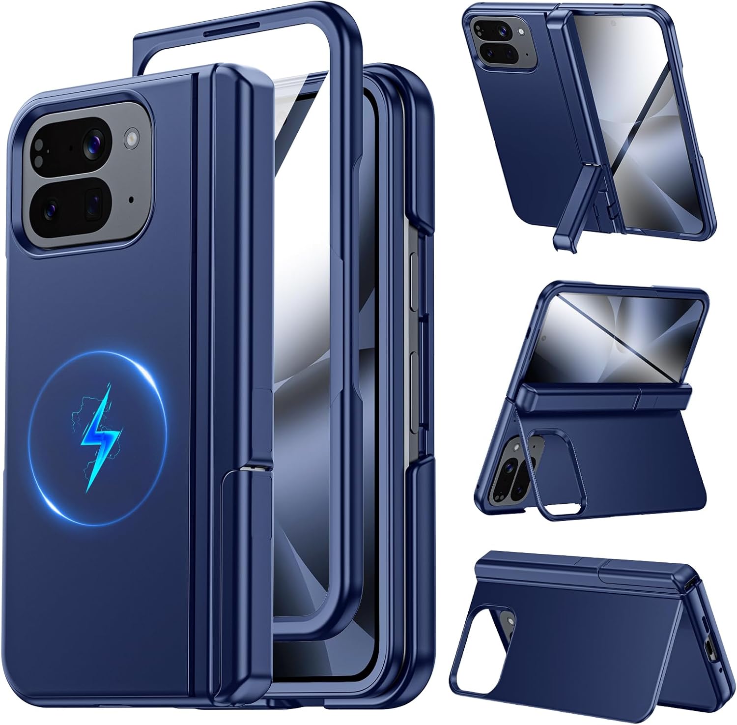 CENMASO Magnetic for Google Pixel 10 Pro Fold Case with Stand,Fit for Magsafe, Hinge Protection, Built-in Dual Hidden Kickstand, Screen Protector, Shockproof Phone Case for Pixel 10 Pro Fold (Blue)