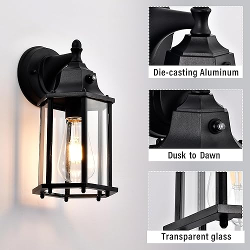 Miniatura 6 de Farol de pared para exteriores del atardecer al amanecer, paquete de 2 lámparas de pared negras para montaje en pared, aplique de pared al aire
