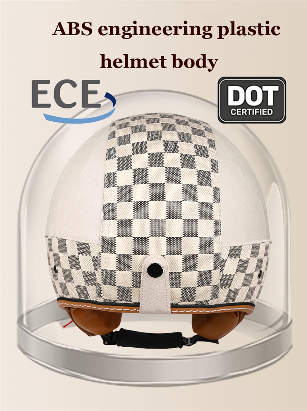 Classique Retro Casques Moto Jet ECEDOT Homologué Demi-Casque Jet,Casque en Cuir Vintage Casque Mobylette avec Double Visière, pour Scooter Racing Femmes Hommes(2,M(57-58CM))