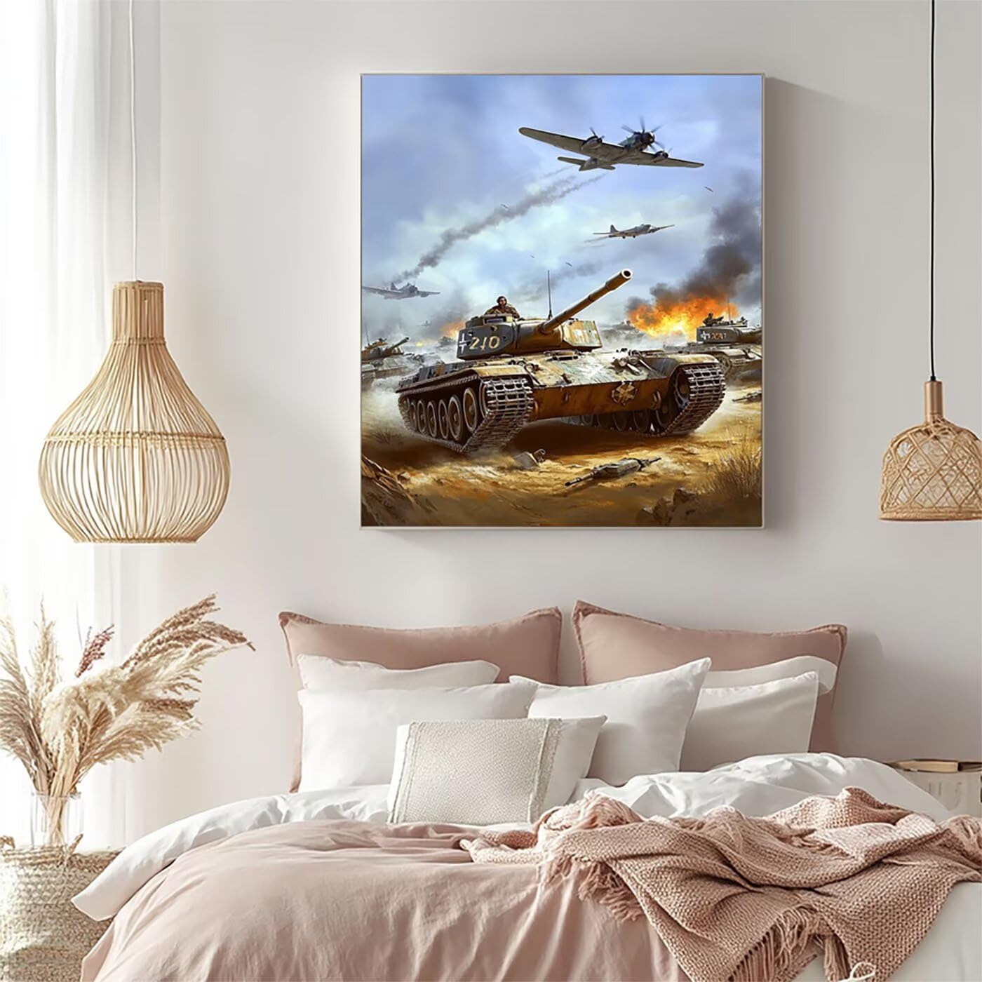 Malowanie po numerach dla dorosłych i dzieci, czołg, malowanie po numerach dla dorosłych farbą akrylową i pędzlami, płótno wojenne do malowania, 102 x 137 cm, artykuły plastyczne do dekoracji pokoju