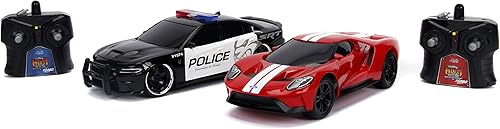 Jada Toys Hyperchargers Heat Chase - Vehículo de control de radio - Paquete doble con carga USB (2 piezas), escala 1: 16, Dodge Charger SRT Hellcat