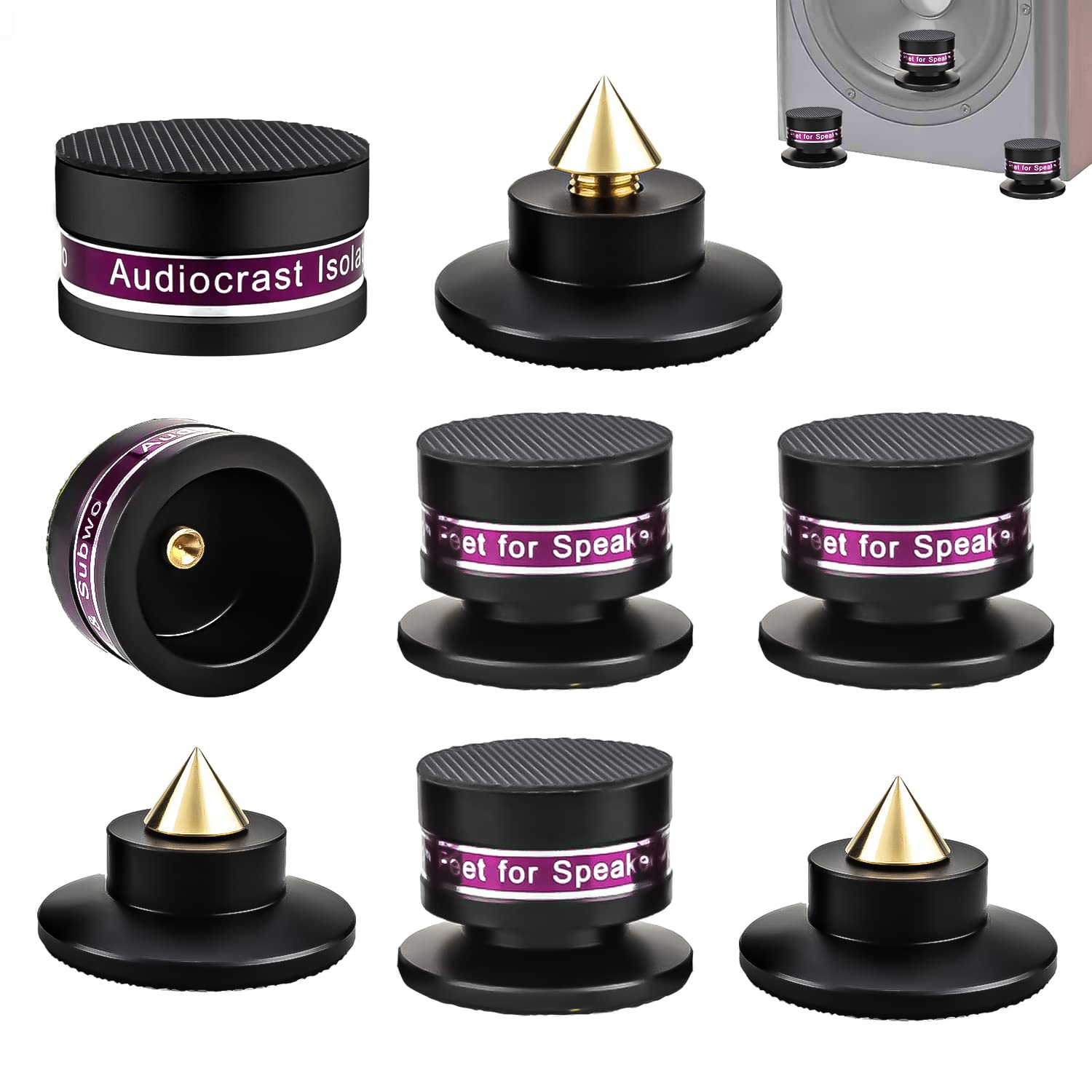 Tertullus Set 4 picchetti regolabili altezza subwoofer altoparlanti carico 50 kg