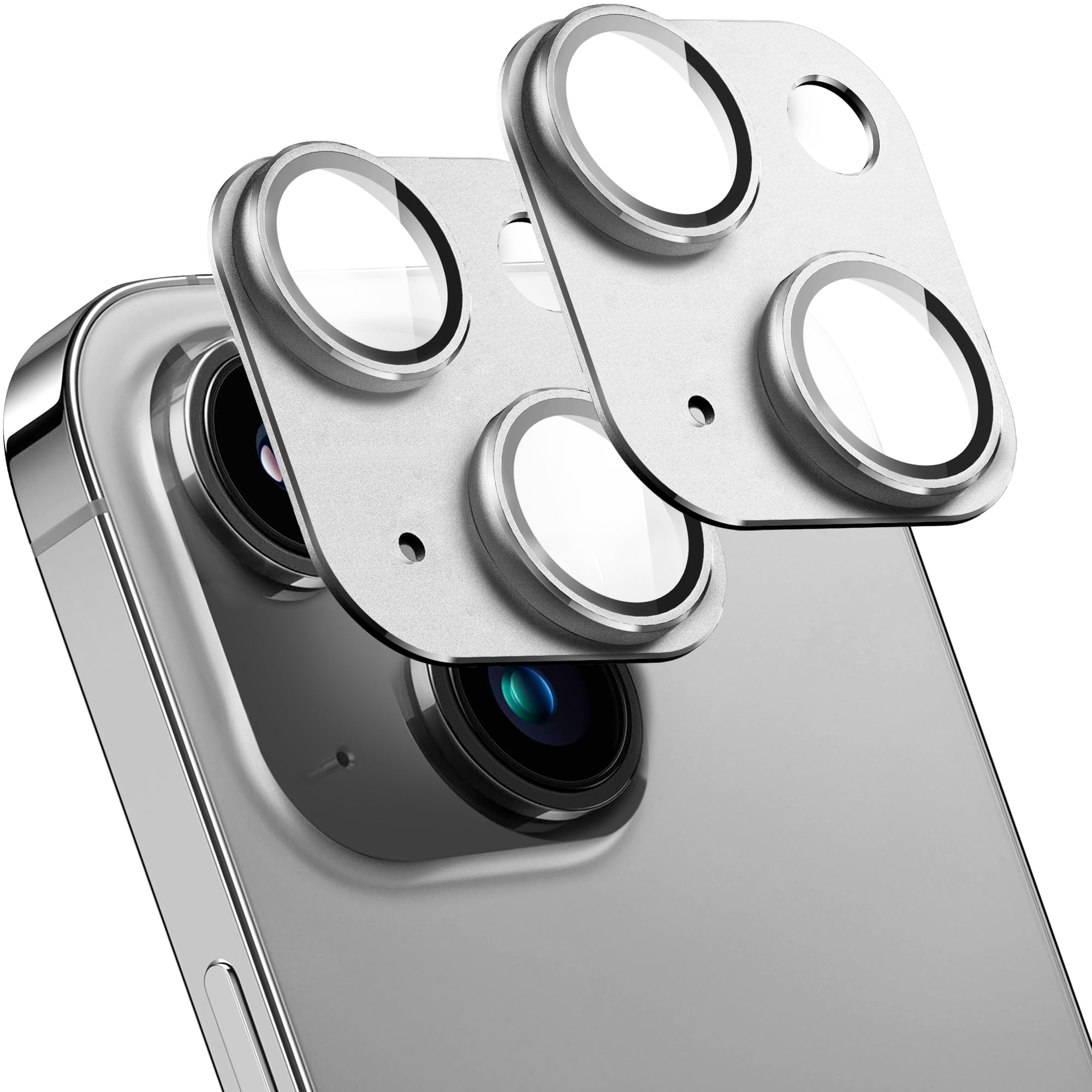2 Pack Camera Lens Protector for iPhone 14/14 Plus,[Not Easy to Breakn ] AR Tempered Glass Strong Adsorption Metal Camera Cover Screen-Silvery