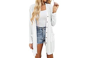 White Duster Cardigan for Women Lightweight and Flowy Button-Down Long Sleeve Outwear