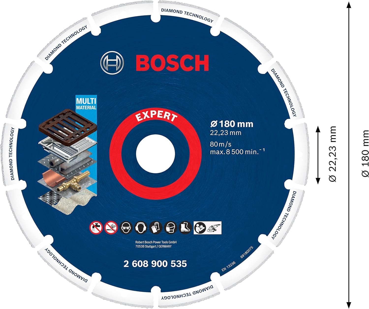 Bosch Accessories 2608900535 M14 Disco de corte de diamantes Diámetro 180 mm Diámetro de la broca 22.23 mm 1 pieza(s)