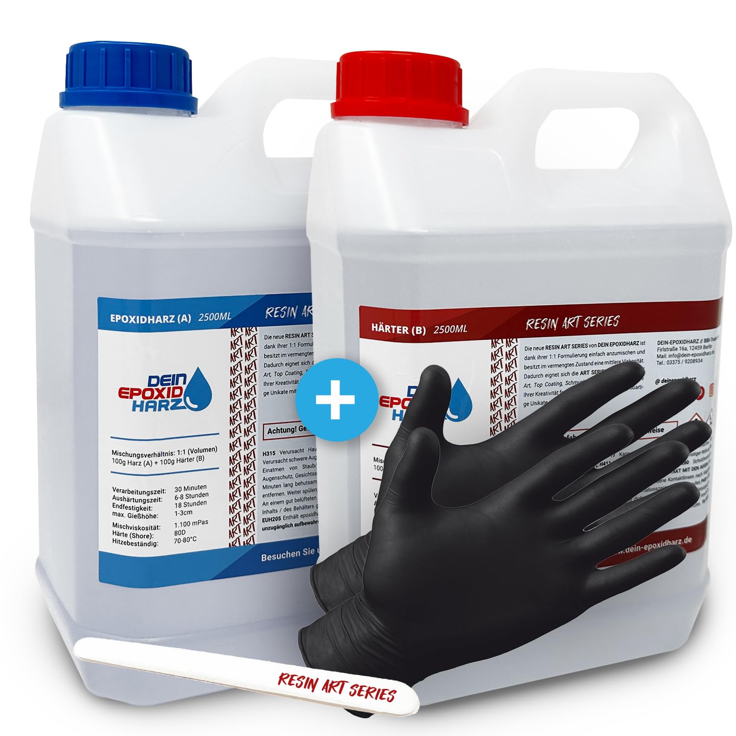 Epoxidharz mit Härter - RESIN ART | 1:1 Formel | 5000ml | Kristallklar, UV-Schutz, Mittelviskos | im Set mit Handschuhe + Rührstab