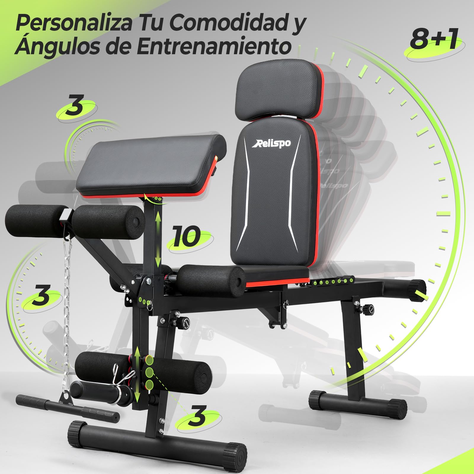 Banco de Pesas Ajustable Mejorado con Extensión de Piernas y Curl de Piernas, 9 Posiciones de Respaldo y Plegable, Banco de Entrenamiento de 544 kg para Gimnasio en Casa, Banco Plano Decline