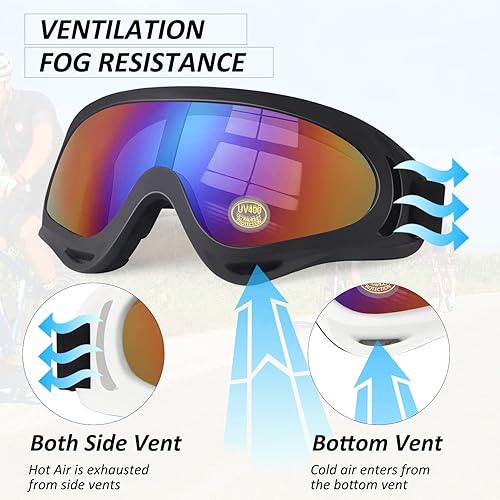 Miniatura 10 de 4-FQ Gafas de motocicleta para niños, paquete de 2 gafas de motocross, ATV, gafas de esquí, gafas de carreras todoterreno para niños, gafas de aire