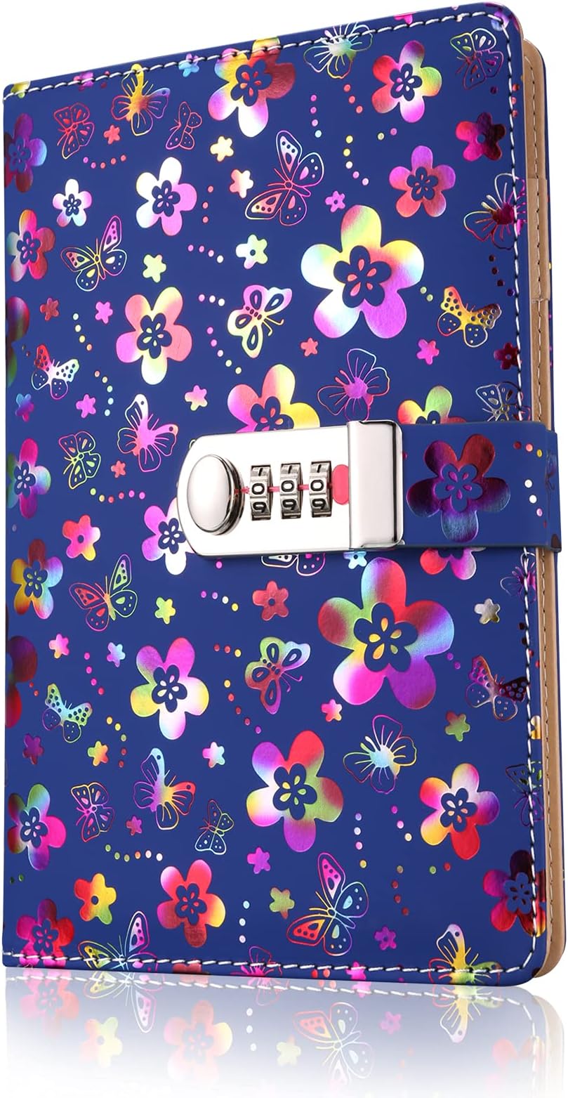 SOUHE A5 Stylish Flower Journals Notebook Personal Daily Record Notepad with Lock Password for Girls Travel
