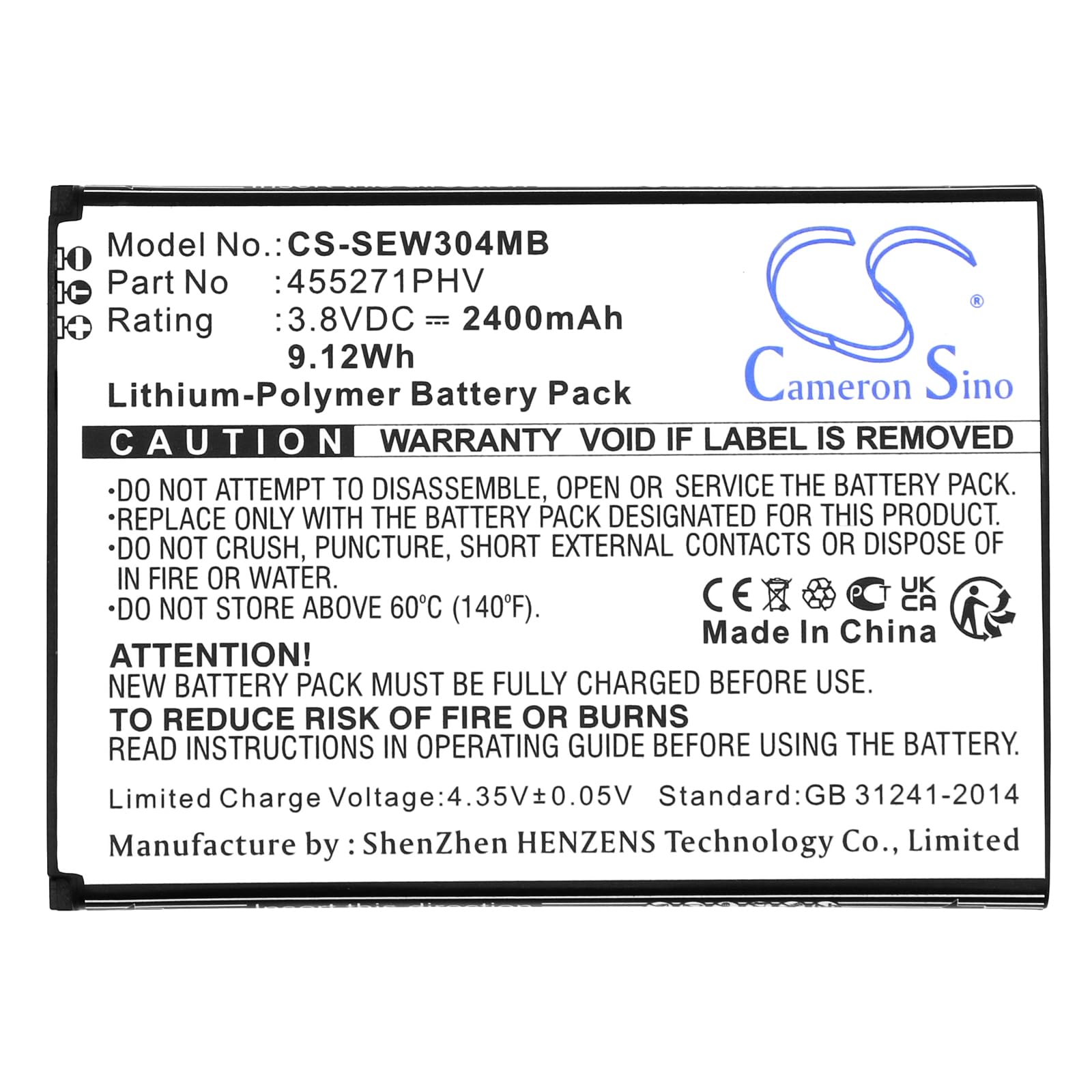 TECHTEK Batería 2400mAh Compatible con [Samsung] Bright View Baby Monitor, BrightVIEW, SEW-3043W, SEW-3043WN, SEW-3043WP, para [Oricom] SC875 sustituye 455271PHV