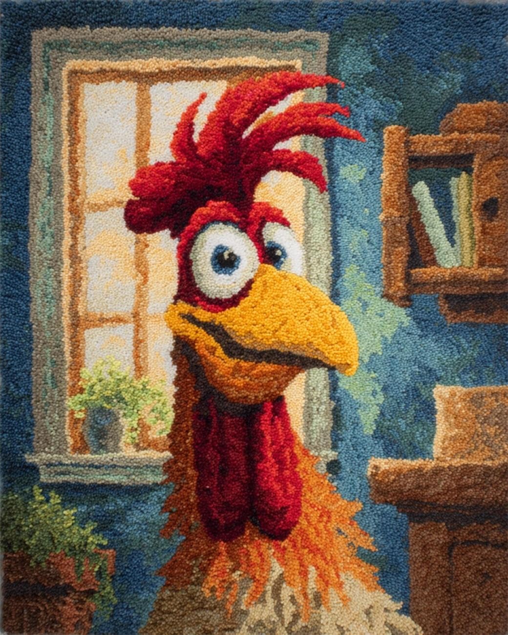Henypt DIY Latch Hook Rug Kit Cartoon Rooster 60x90cm