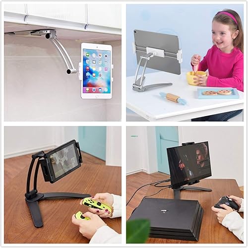 Miniatura 9 de AYADA Soporte para tableta de gabinete de cocina, soporte de escritorio 2 en 1 para iPad 12.9 aleación de aluminio de metal ajustable multiángulo
