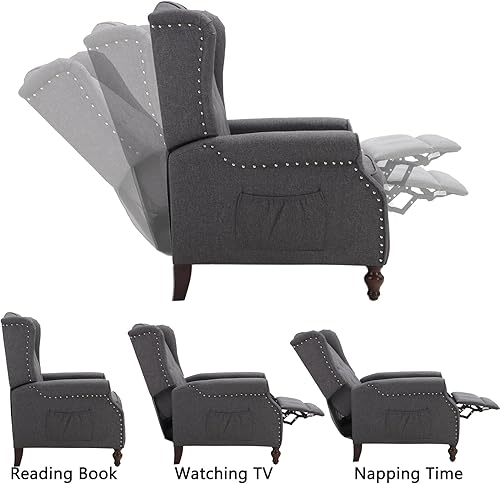Miniatura 34 de Wingback - Silla reclinable con respaldo a presión y calor y masaje, sofá individual copetudo para el hogar, sala de estar, oficina, dormitorio