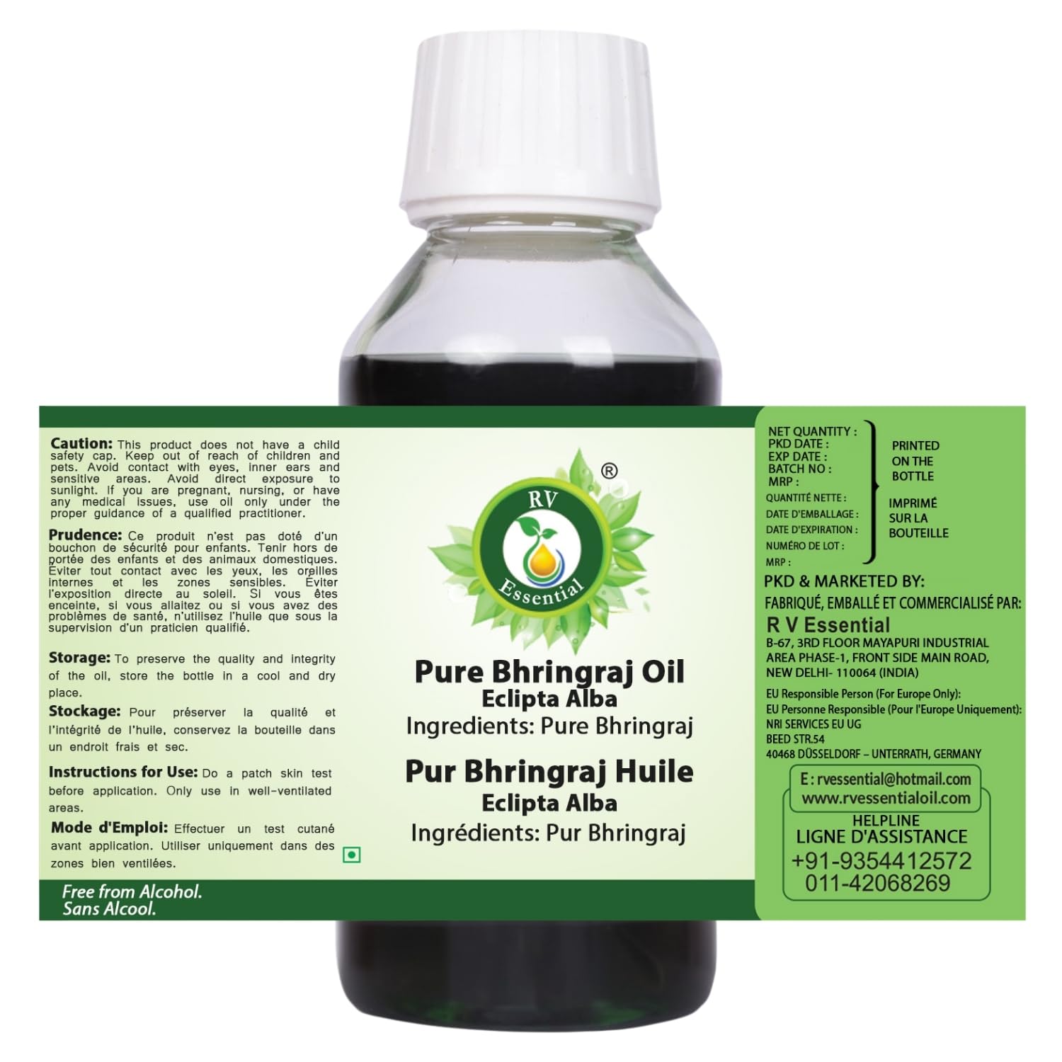 R V Essential Huile de Bhringraj pur 100ml (3.38oz) - Eclipta Alba (100% pur et Série d'herb rares naturelles) Pure Bhringraj Oil