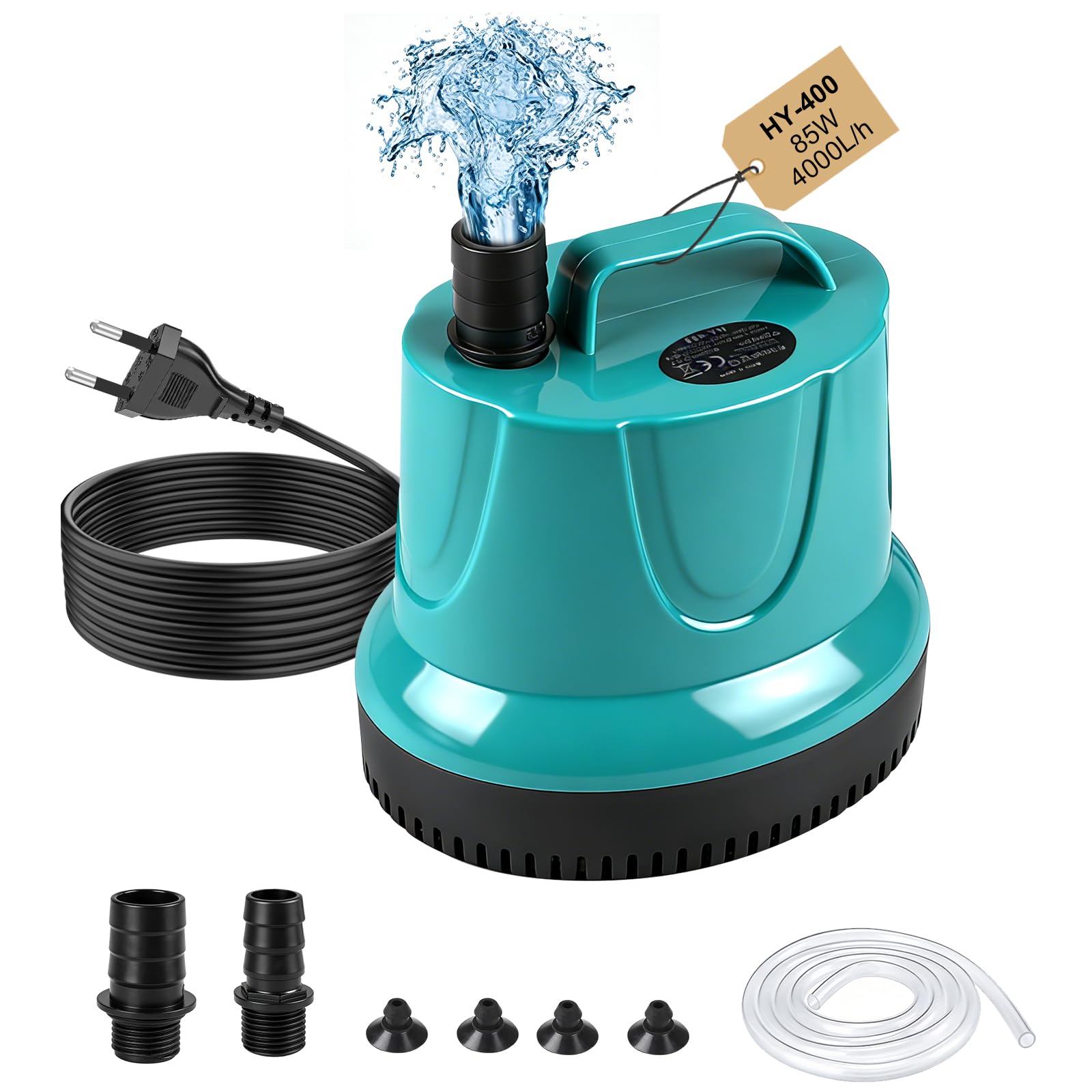 EXLECO Pompa zanurzeniowa do akwarium 85W 4000L/H, mini pompa do wody, do opróżniania piwnicy, do wód zanieczyszczonych, basenu zewnętrznego, basenu, podnoszenia – zielona