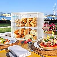 Vista 8 de Panera de doble capa para encimera de cocina, recipiente de pan transparente, almacenamiento de pan grande, cajas de pan para encimera de cocina