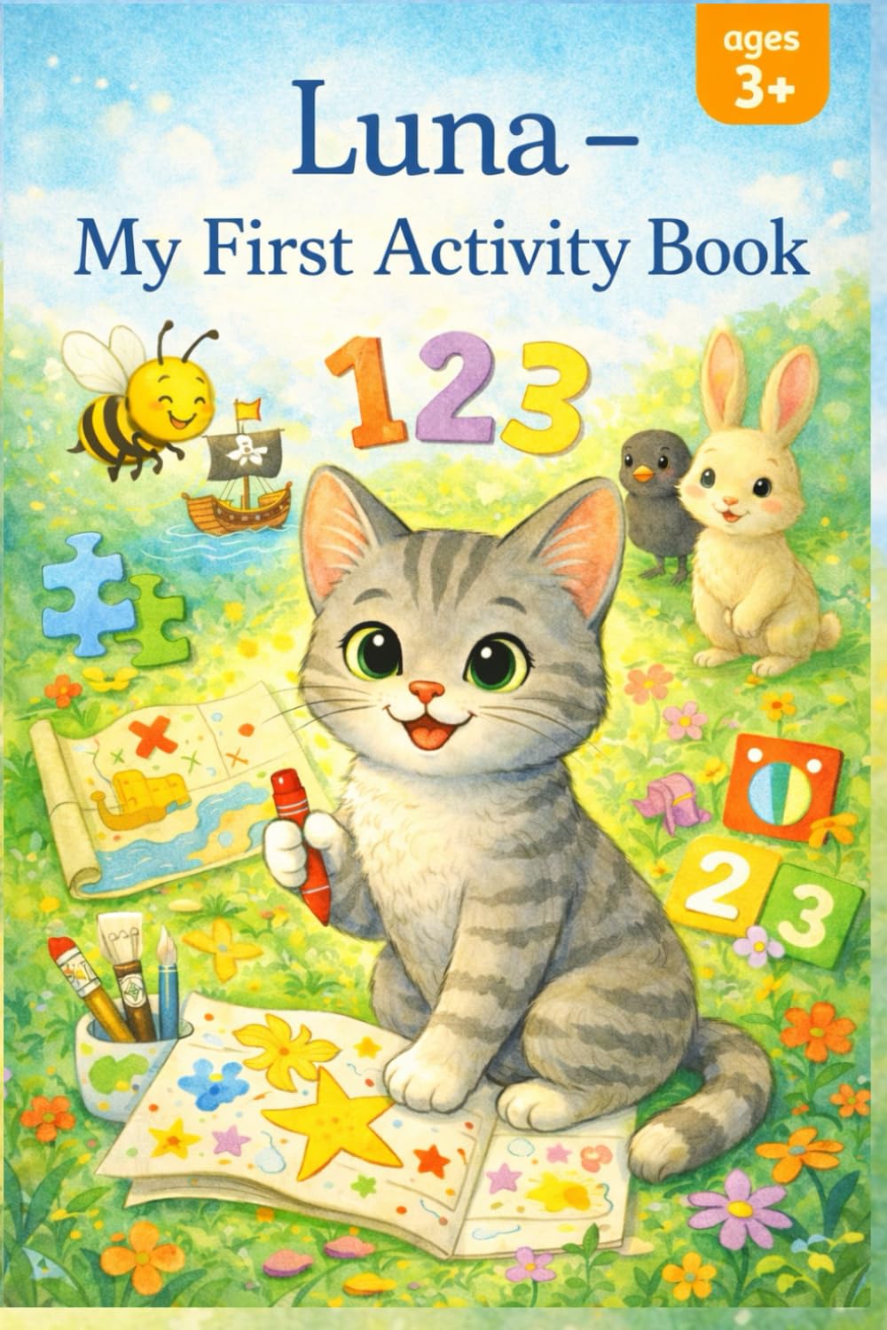 Luna – My First Activity Book: Fun Puzzles, Numbers, Adventures and Coloring Pages for Kids Ages 3+