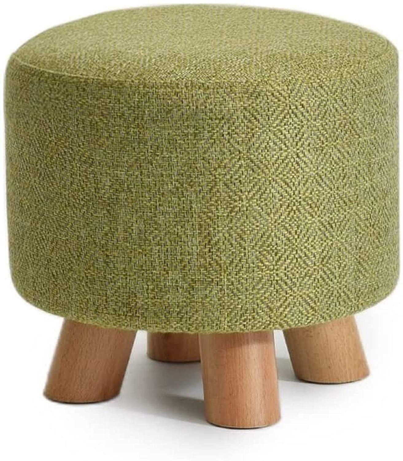 Tabouret pouf rond vert en bois massif rembourré CHEWYNP