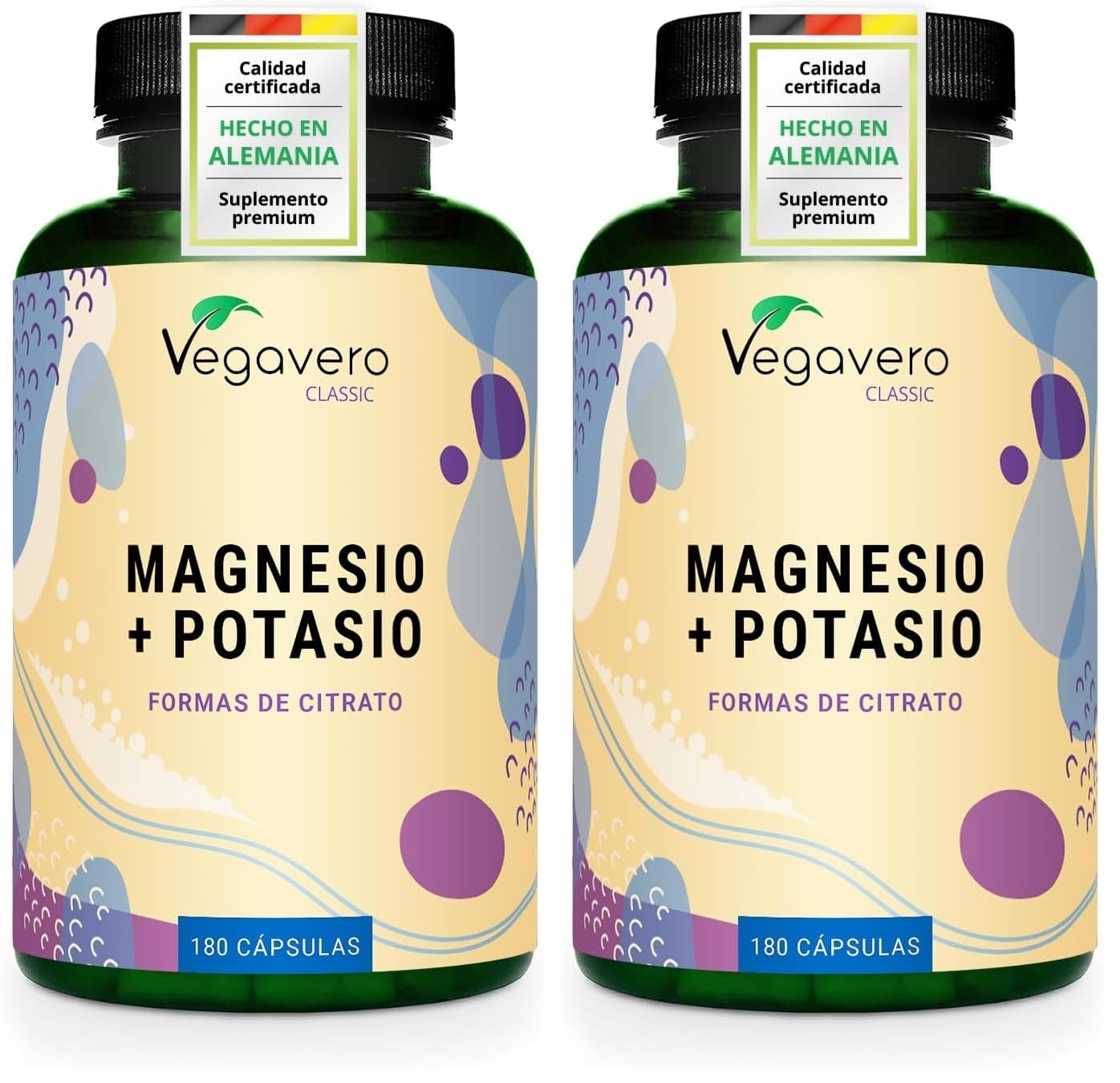 Vegavero Magnesio + Potasio | 180 Cápsulas | SIN ADITIVOS | Citrato de Magnesium | Analizado en Laboratorio | Electrolitos & Sales Minerales | Vegano (Paquete de 2)
