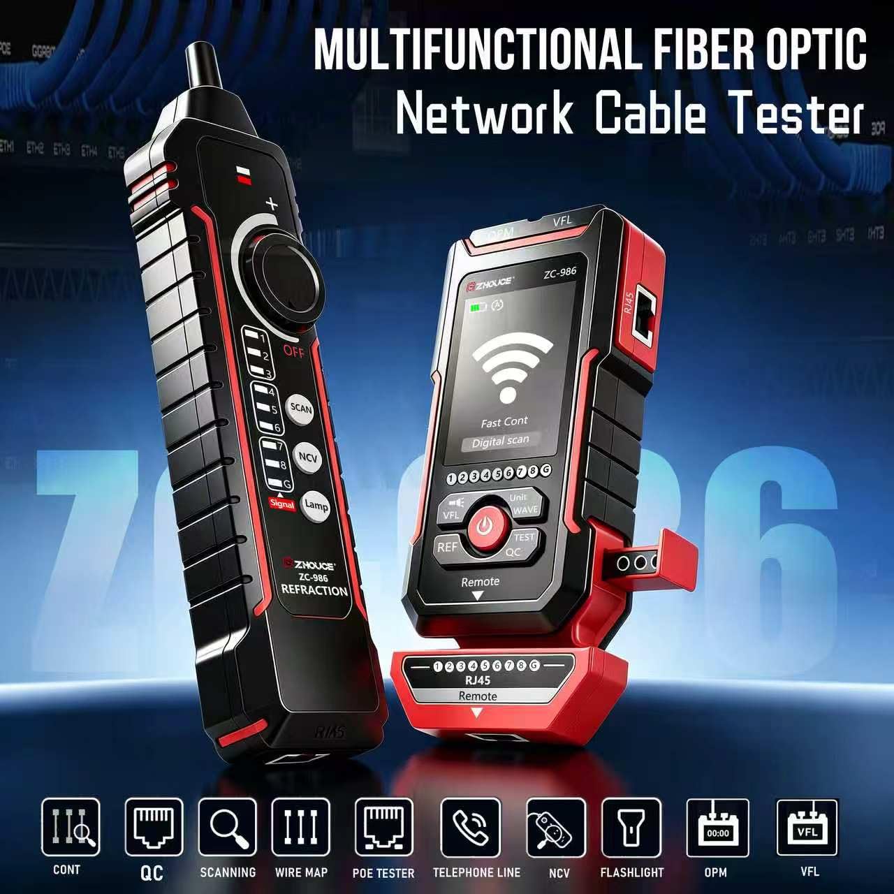 Tester per cavi di rete, tester per cavi Ethernet con OPM VFL e NCV, tracciatore di cavi multifunzionale con accoppiamento, continuità, test QC, tester di rete di crimpatura del cavo toner per RJ11
