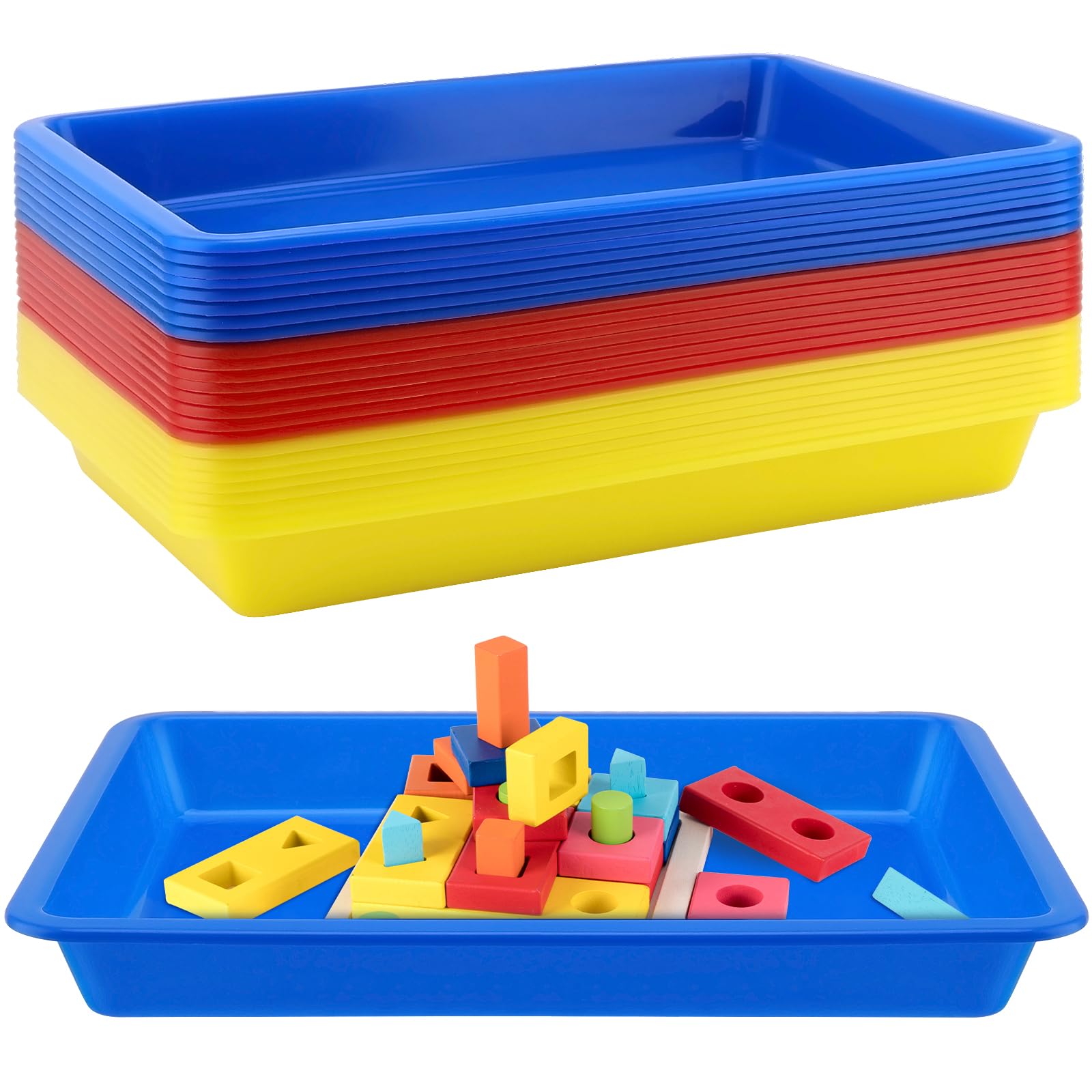 LEXININ 24 PCS Small Plastic Art Craft Trays, 27.5 x 21 x 3cm Colourful Activity Organizer Tray for Art, Craft